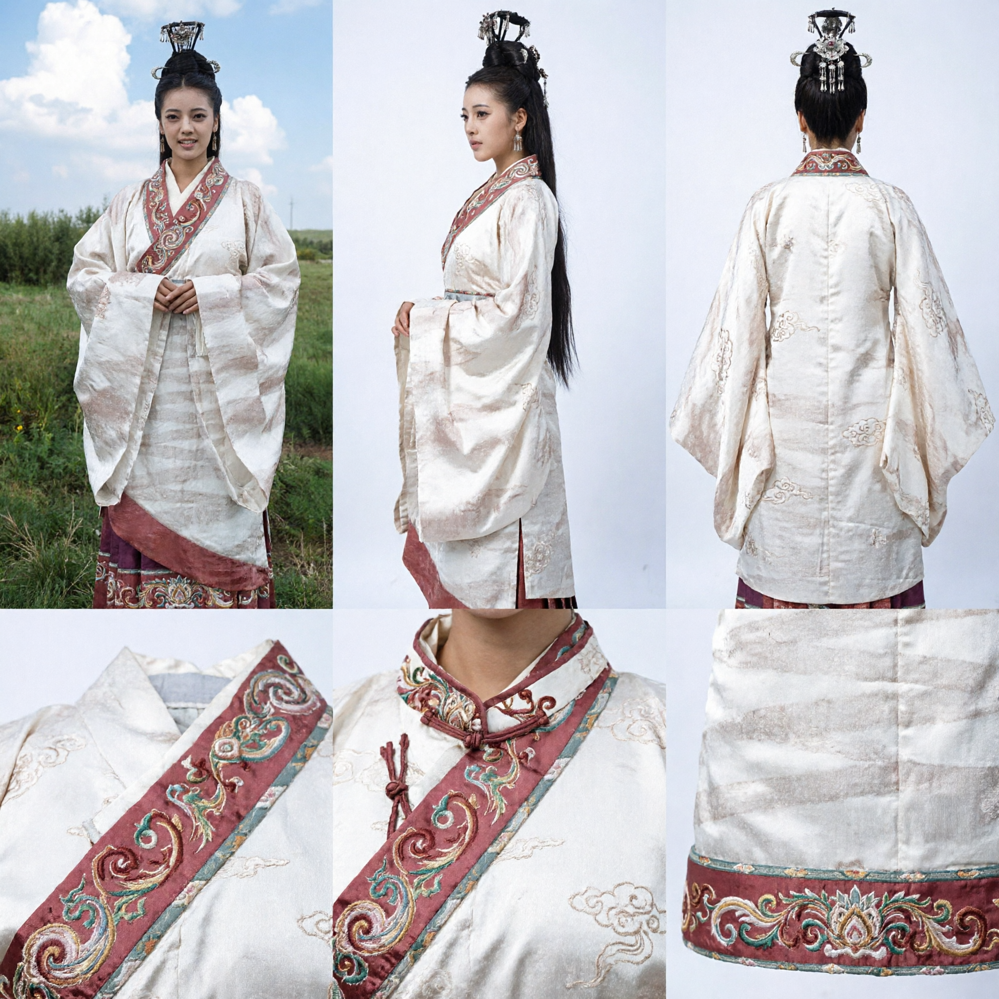 Traditional Chinese Hanfu Costume for Women Ancient White Robe with Red Accents for Cosplay and Photography