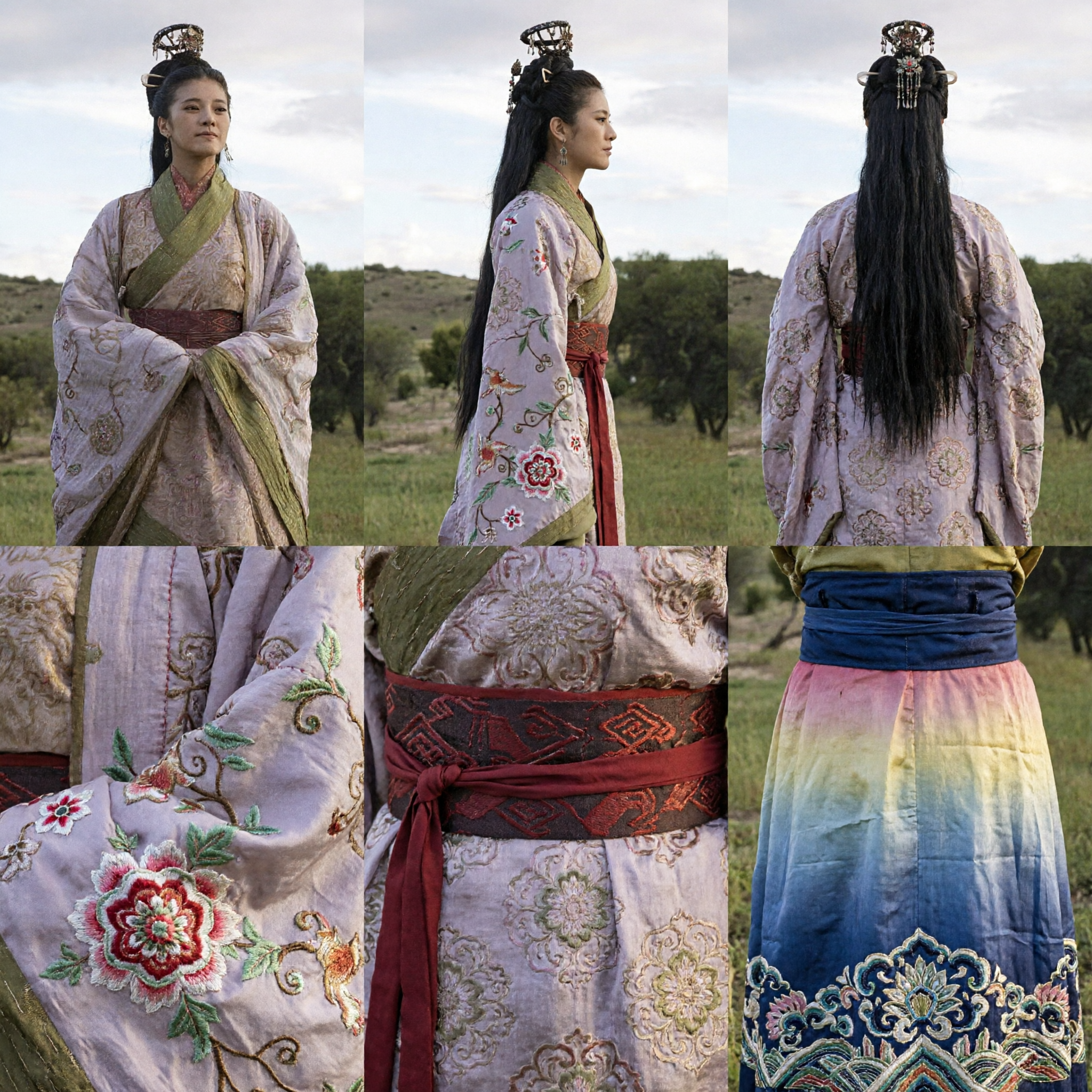 Ancient Chinese Hanfu Costume Women Three Kingdoms Period Historical Drama Cosplay Dress Green Beige Robe