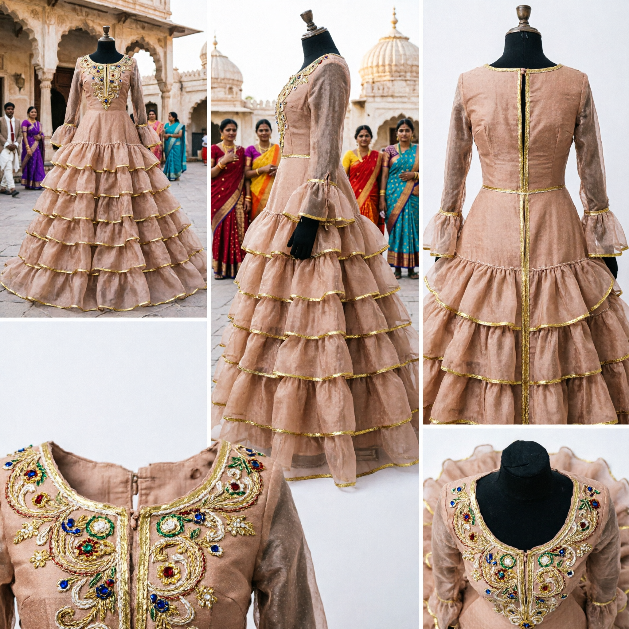 Professional Women's Belly Dance Costume Sequined Halter Top Champagne Tiered Ruffle Mermaid Skirt Stage Outfit