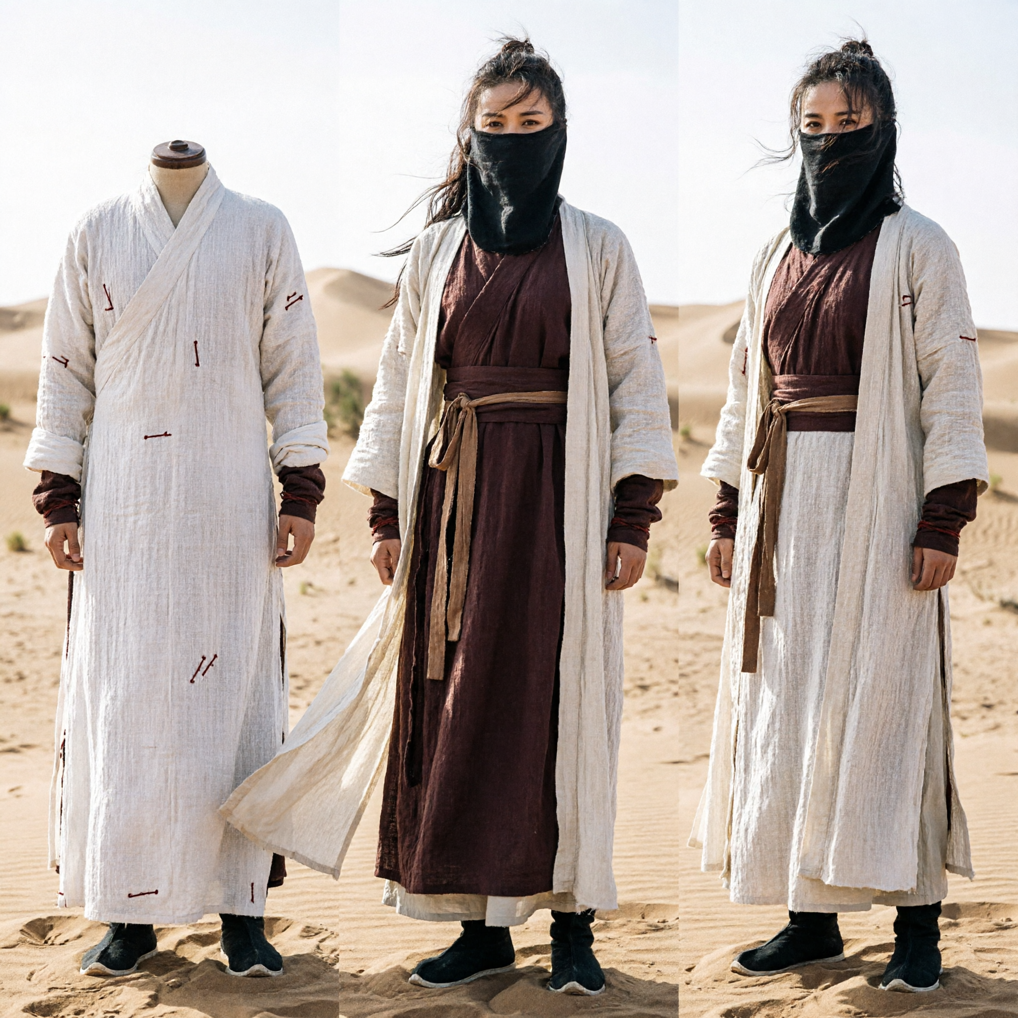 Traditional Chinese Wuxia Martial Arts Swordsman Costume Brown Hanfu Robe with White Cloak for Cosplay