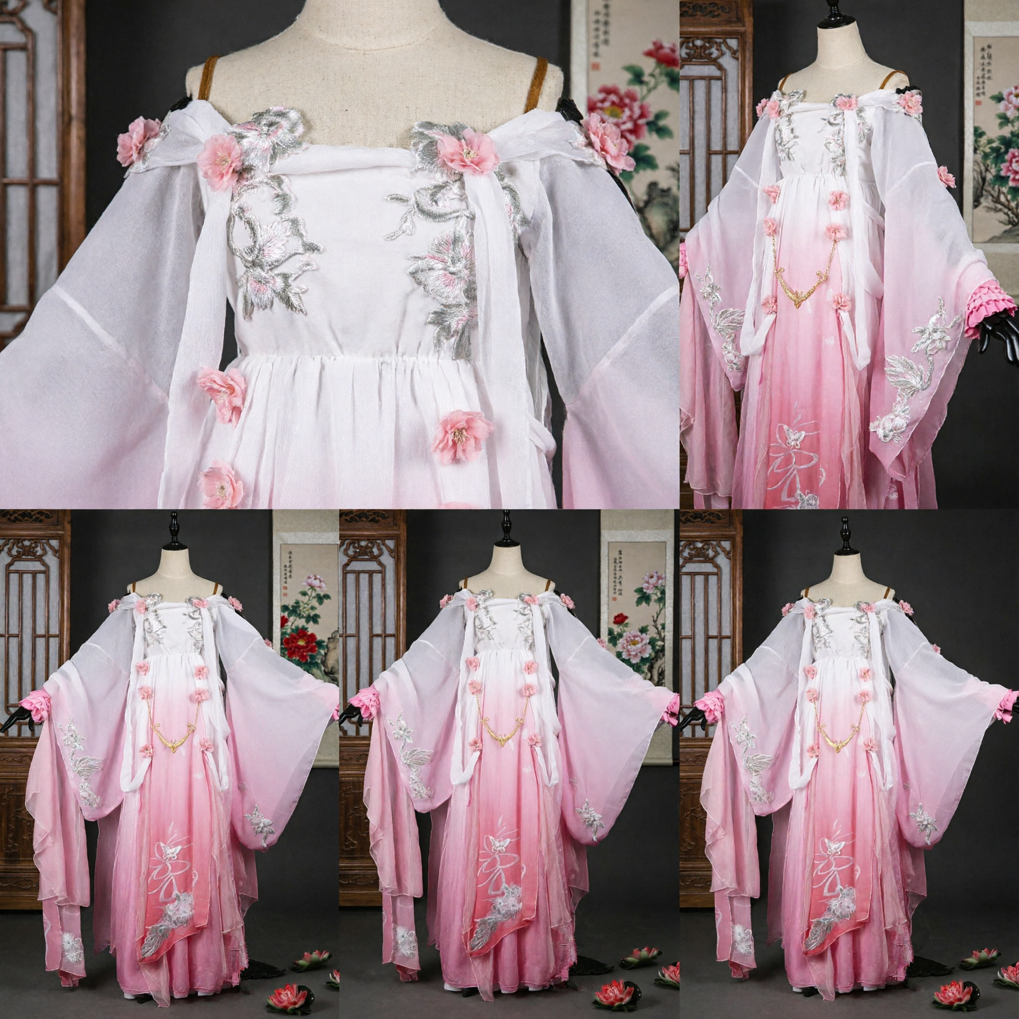 Elegant Pink Gradient Hanfu Traditional Chinese Dress Tang Dynasty Style Costume for Women Cosplay