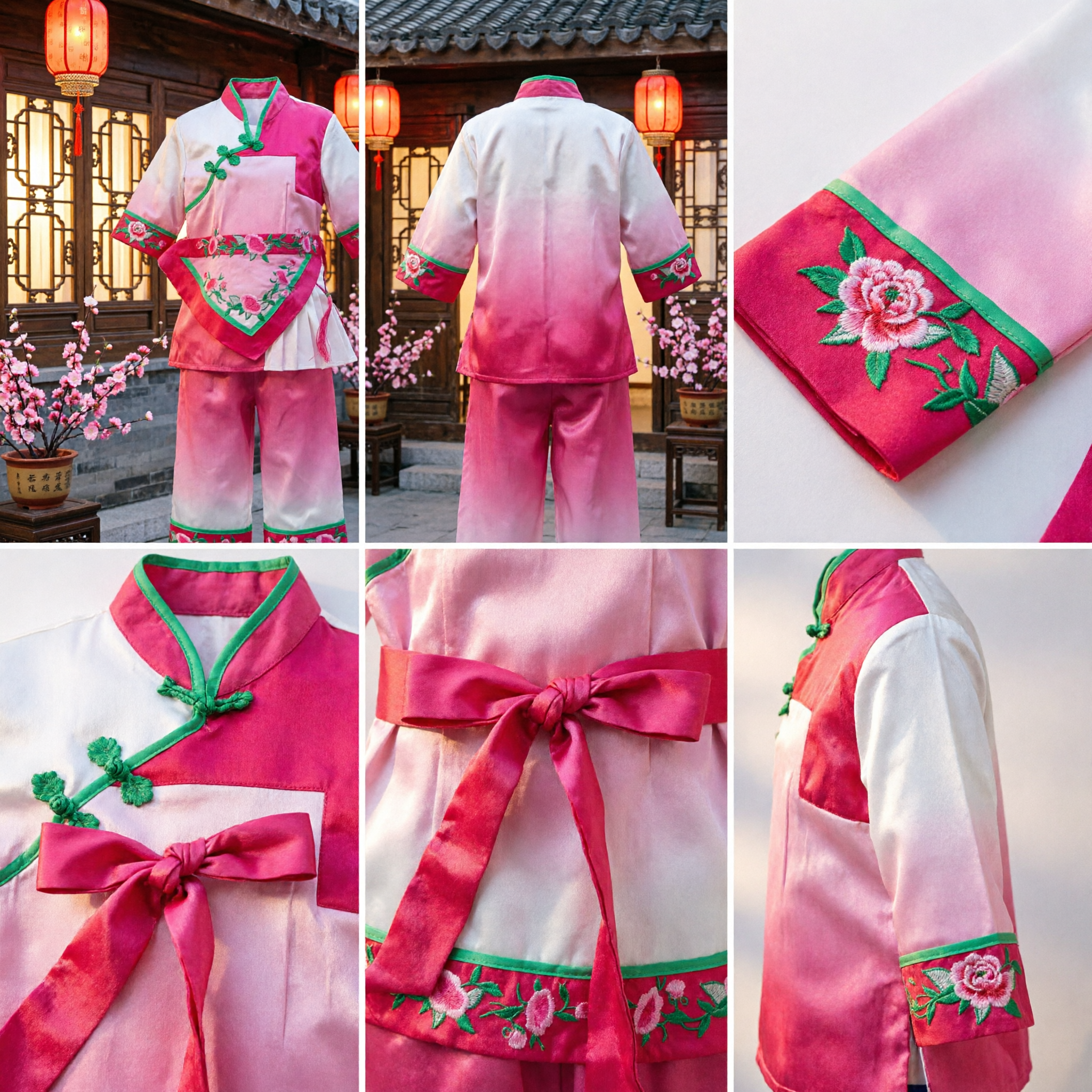 Traditional Chinese Folk Dance Costume Pink Yangge Performance Outfit with Floral Embroidery for Women