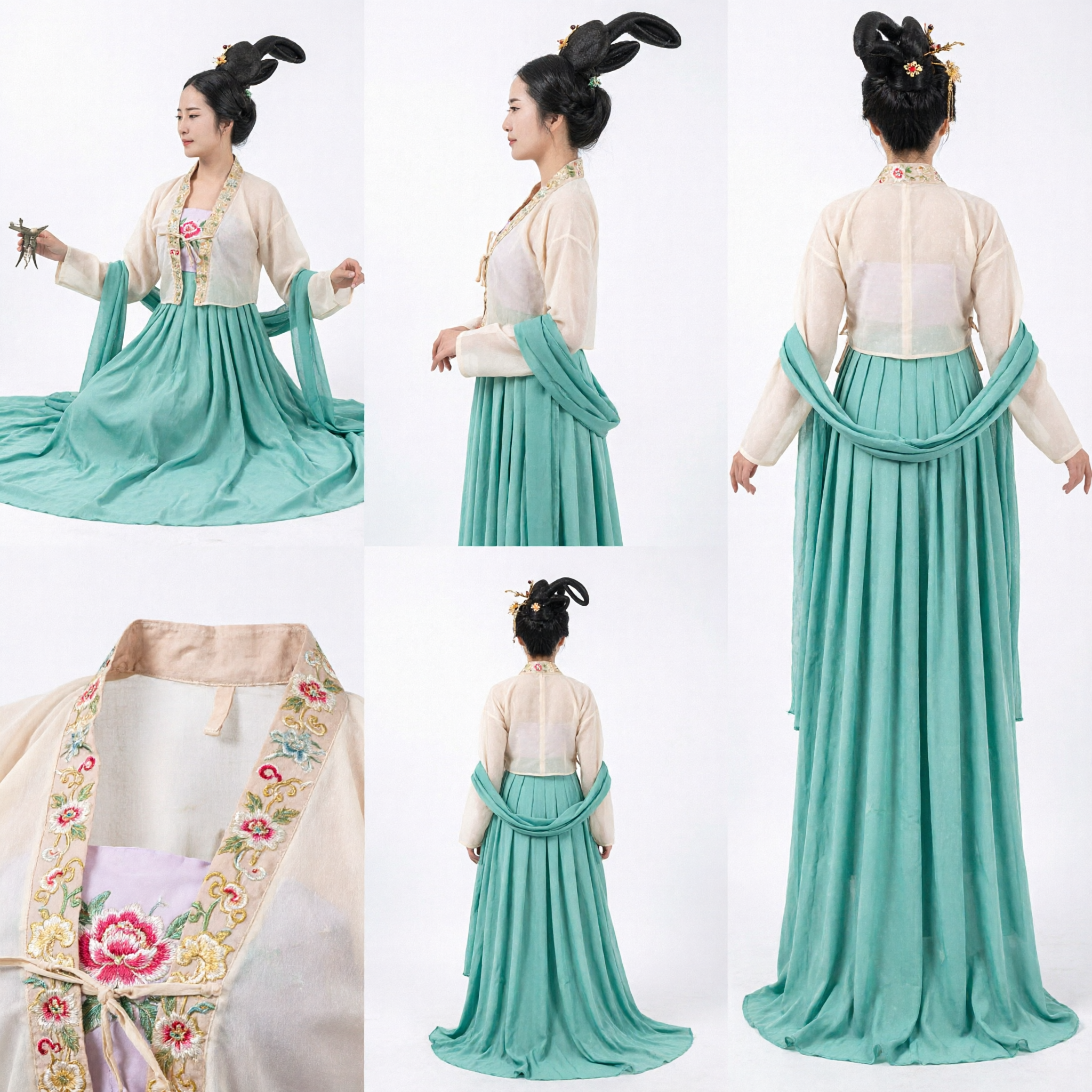 Elegant Traditional Chinese Tang Dynasty Hanfu Green Long Skirt Ancient Princess Costume for Women Performance