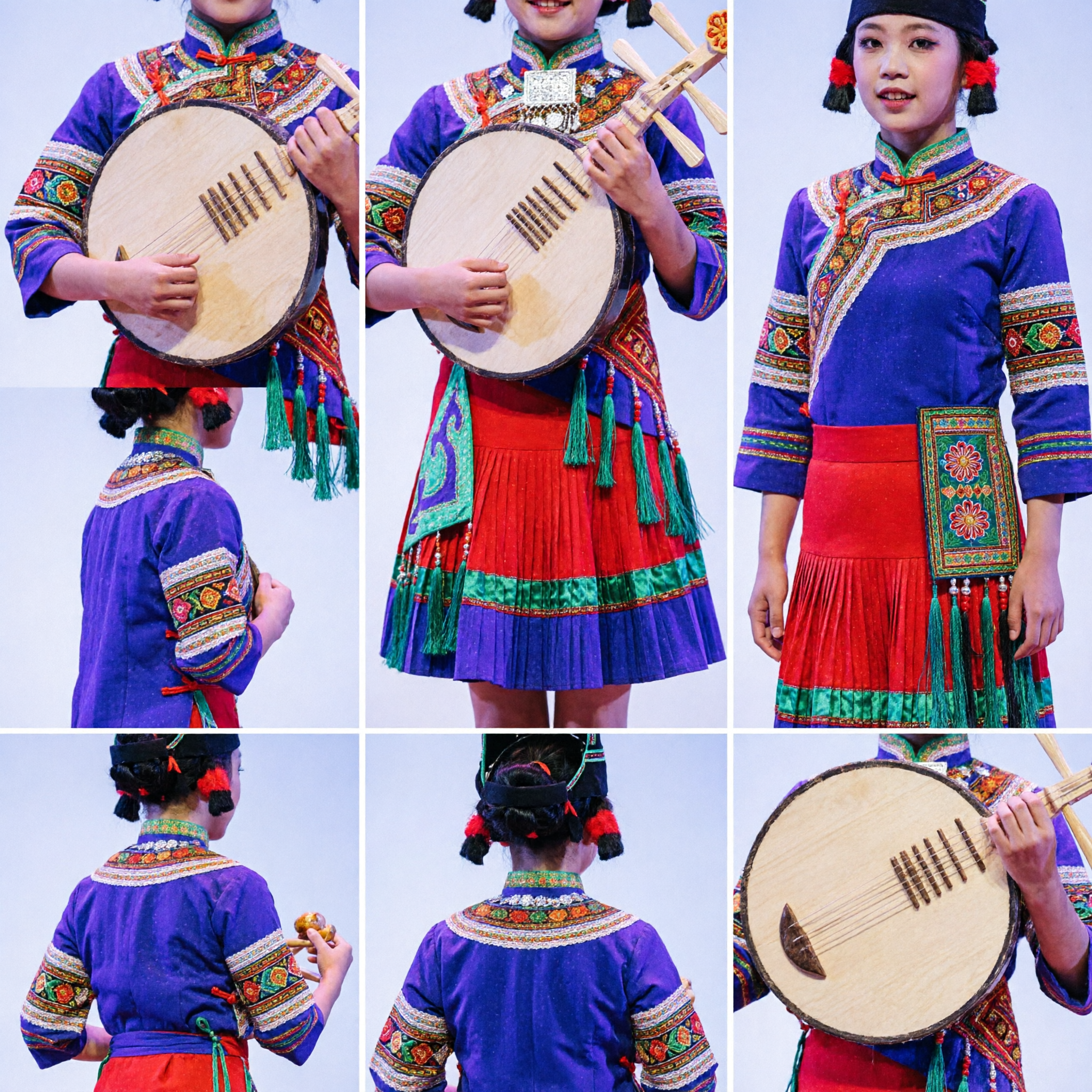 Kids Chinese Traditional Ethnic Dance Costume Girls Folk Stage Performance Outfit with Embroidered Hat