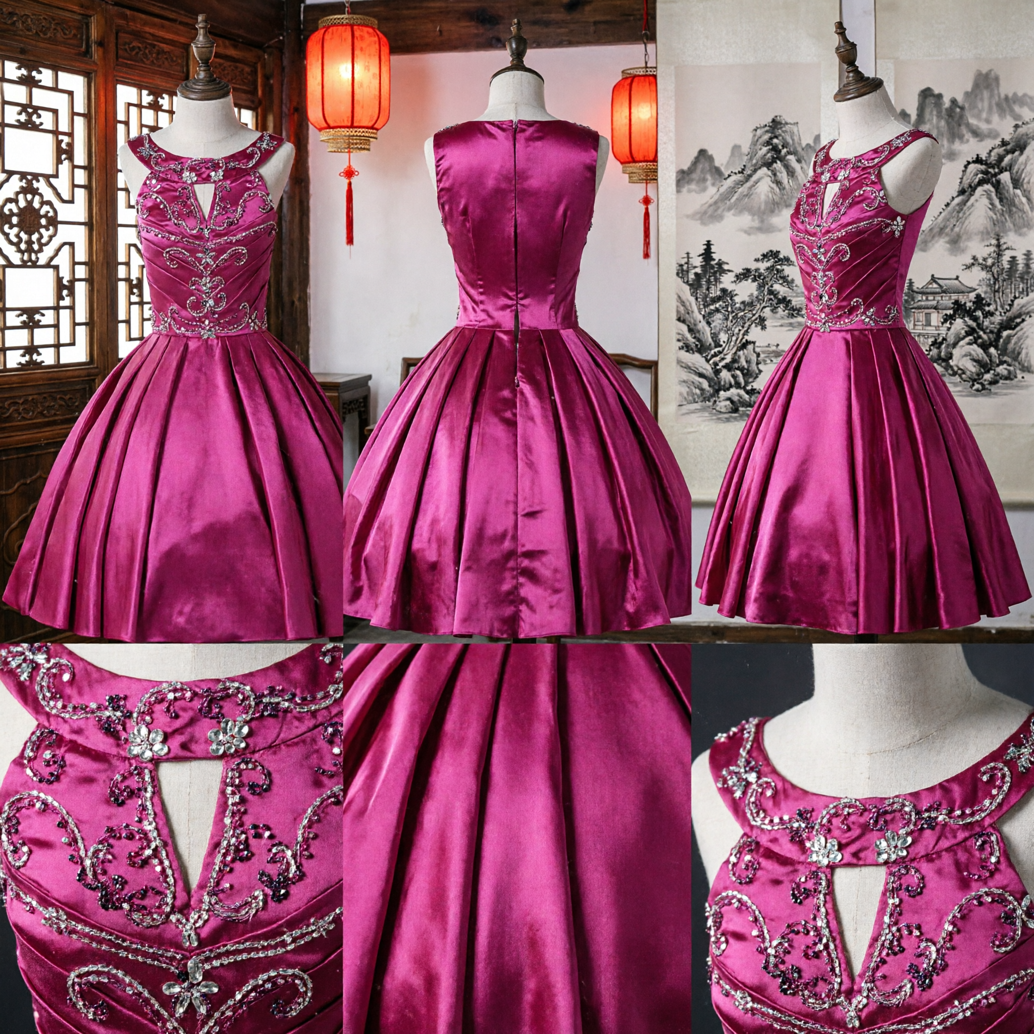 Elegant Bright Pink Short Prom Dress with Beaded Bodice and Pleated A-Line Skirt for Homecoming