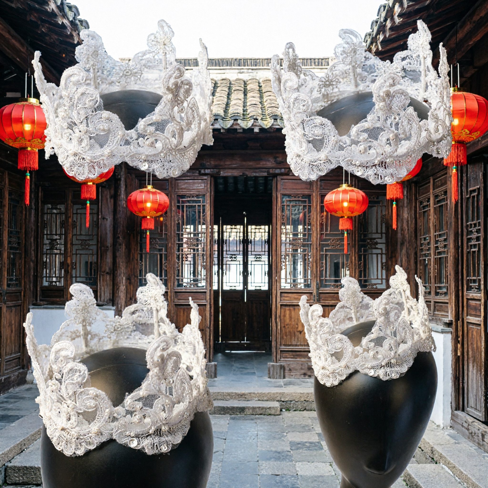 Exquisite White Lace Crown Tiara for Wedding Bride First Communion Pageant Traditional Folk Costume Headpiece