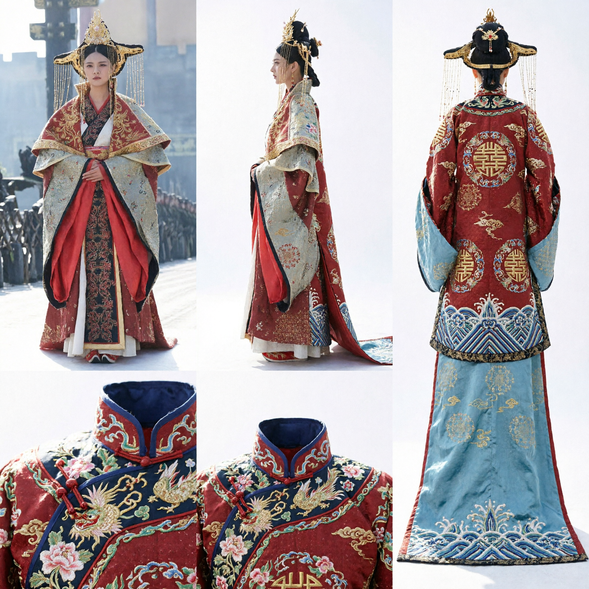 Traditional Chinese Ancient Empress Costume Red and Gold Hanfu Dress with Crown for Women