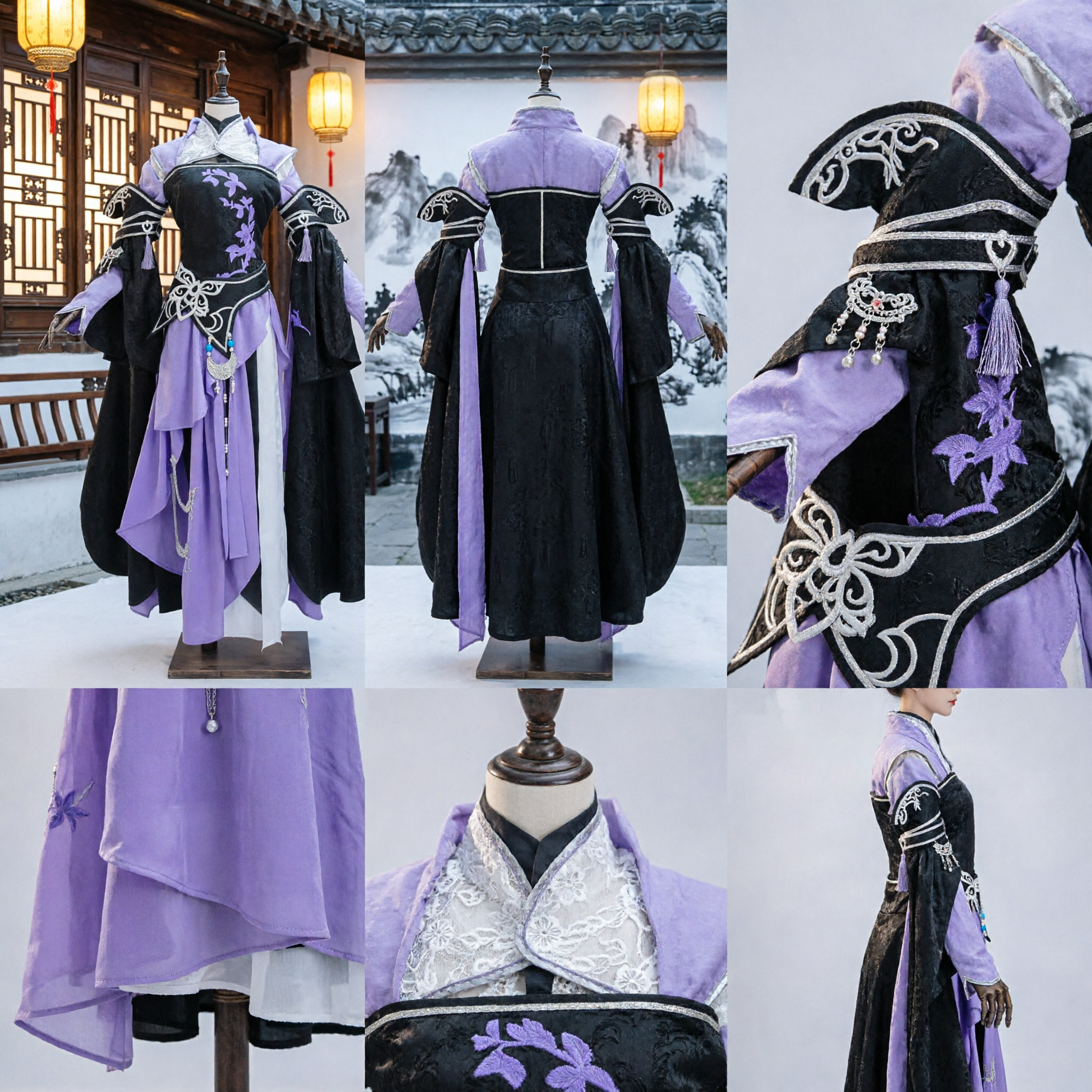 Chinese Ancient Purple Knight Costume Traditional Hanfu Wuxia Cosplay Outfit with Embroidery for Adults
