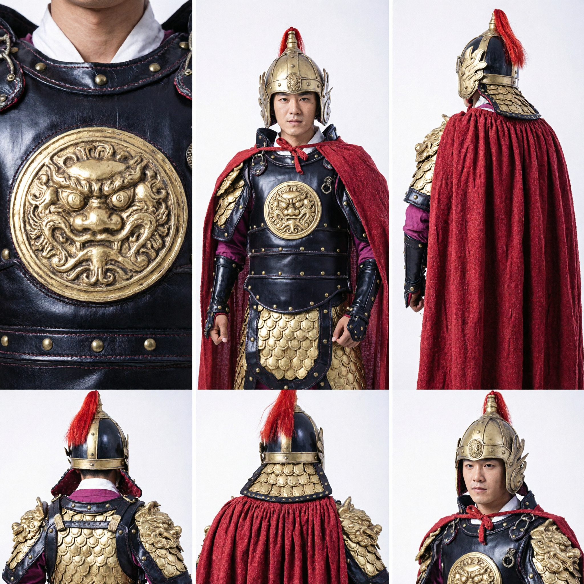 Traditional Chinese General Armor Costume Men Ancient Warrior Knight Outfit with Helmet Cape for Cosplay