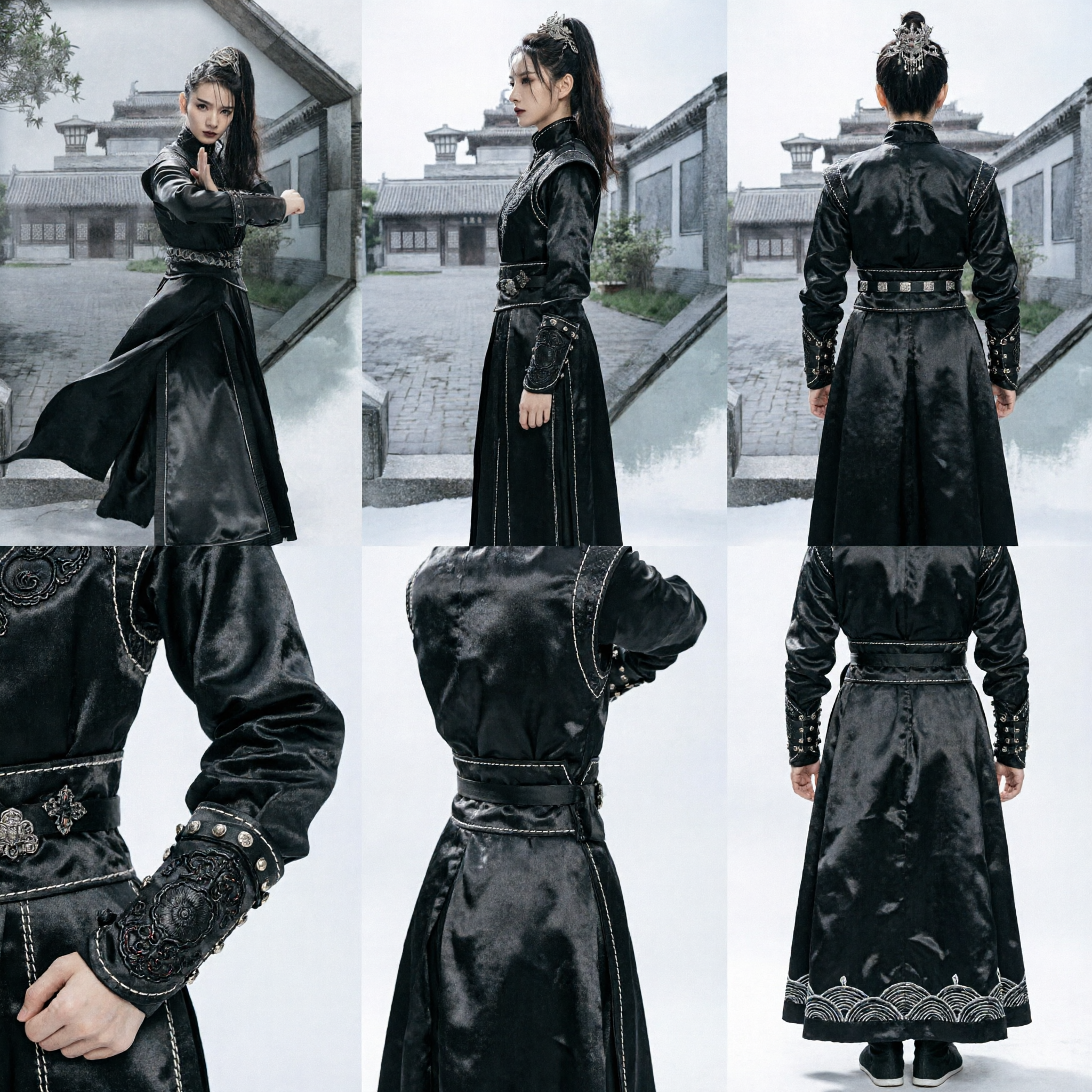 Chinese Traditional Black Assassin Costume Women Wuxia Swordsman Hanfu Martial Arts Outfit for Halloween Cosplay
