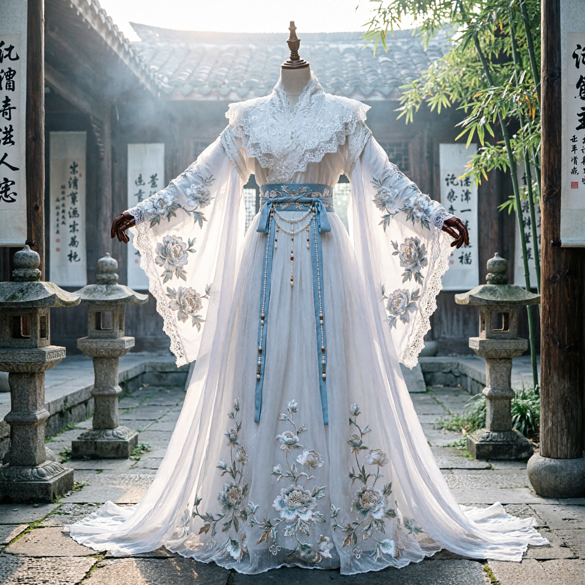 Elegant White Traditional Chinese Hanfu Ancient Swordsman Robe with Embroidery for Men Cosplay Performance