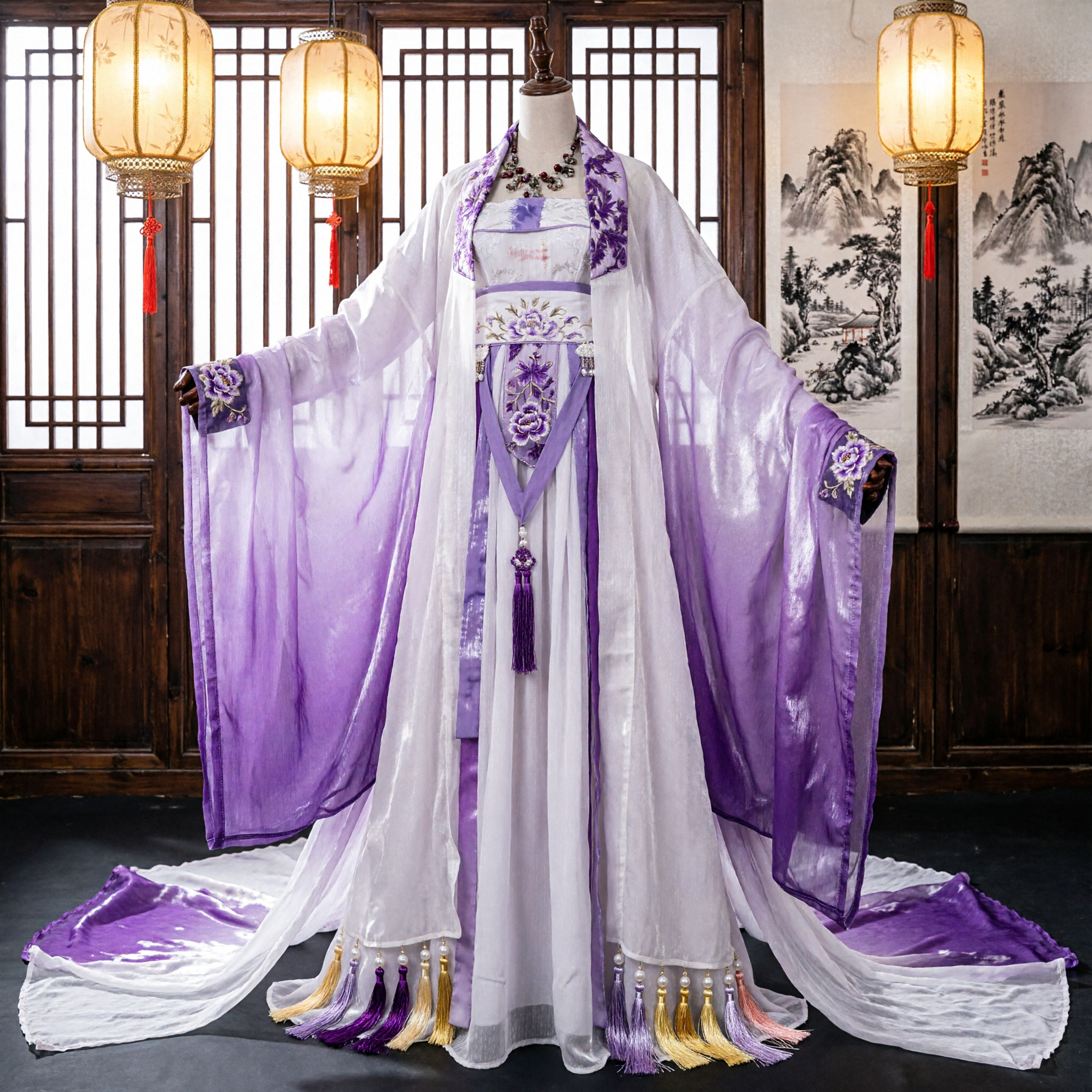 Elegant Purple and White Chinese Hanfu Ancient Fairy Costume Embroidered Traditional Dress for Women Cosplay