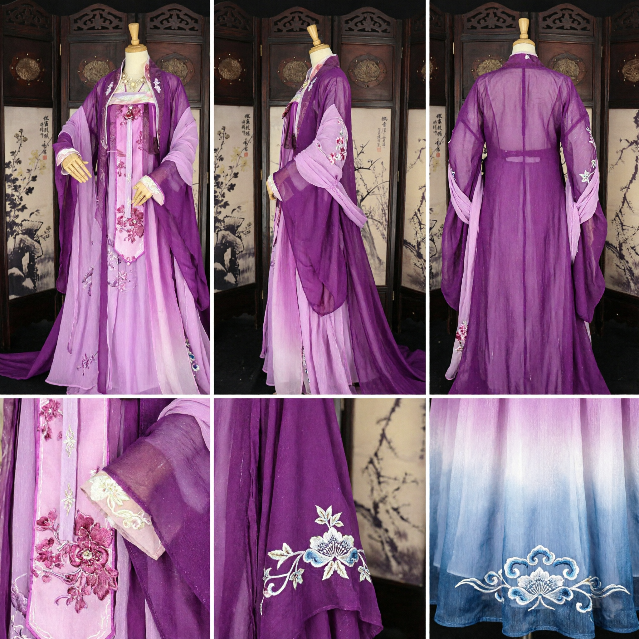 Elegant Purple Traditional Chinese Hanfu Costume Embroidered Ancient Tang Dynasty Style Dress for Women Performance Cosplay