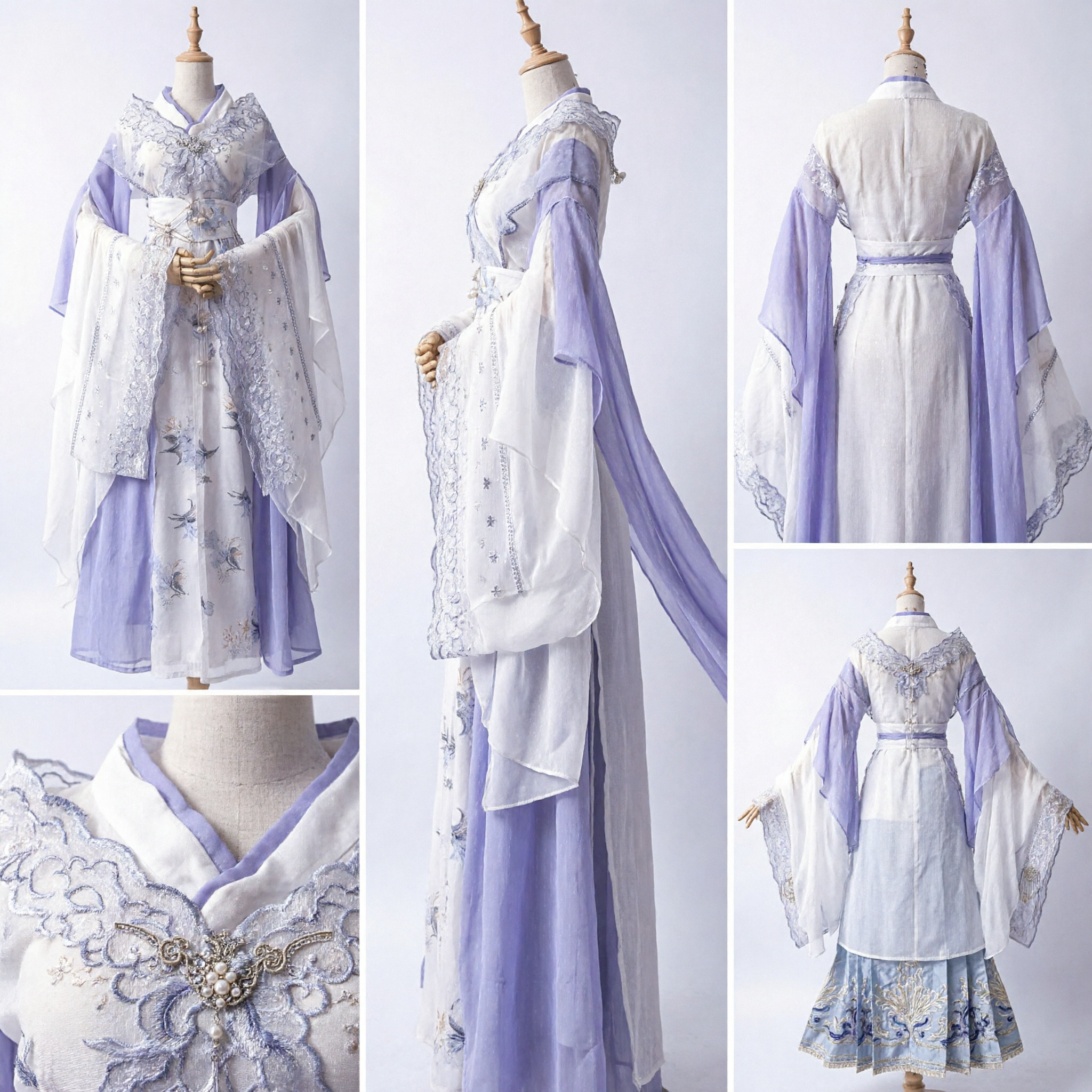 Traditional Chinese Hanfu White Purple Embroidered Ancient Fairy Dress Cosplay Costume for Women