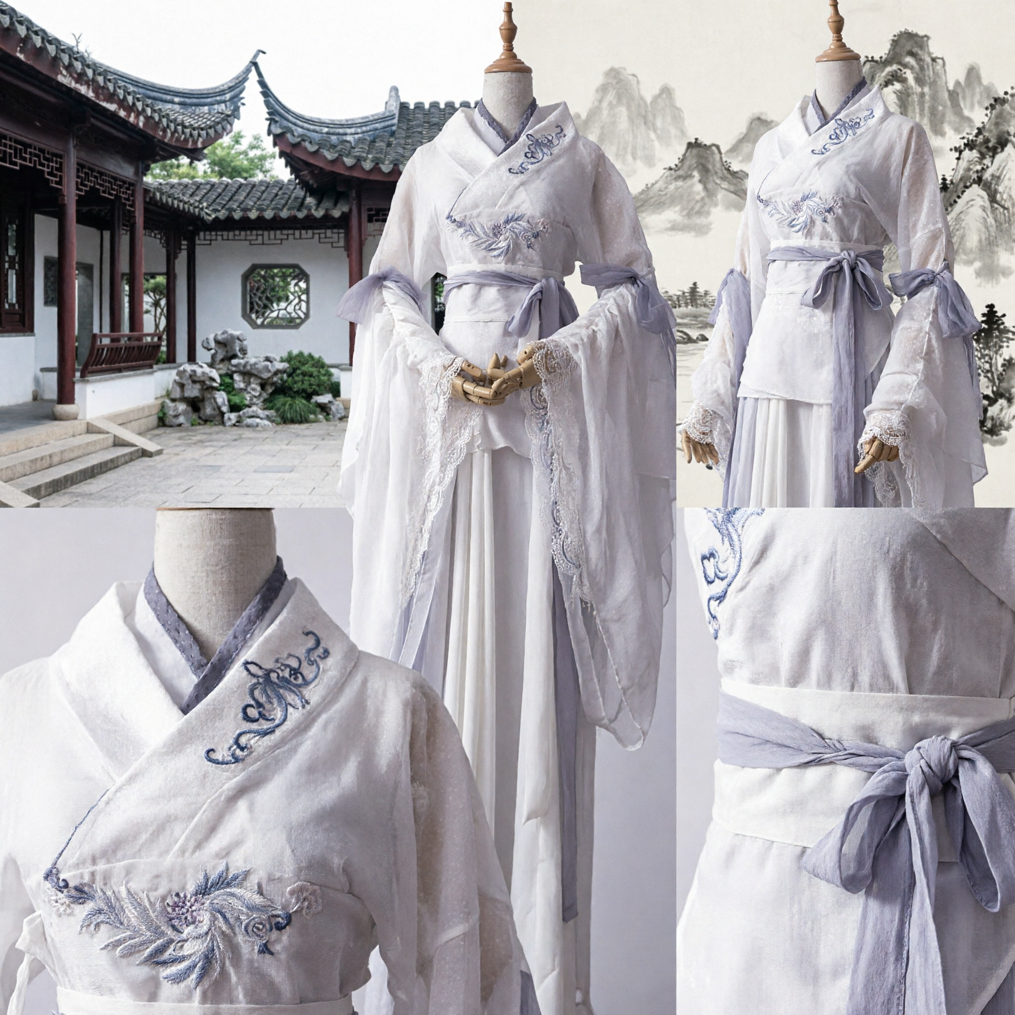 Traditional Chinese Hanfu Ancient Nobleman Costume White Embroidered Robe for Men Cosplay Photography