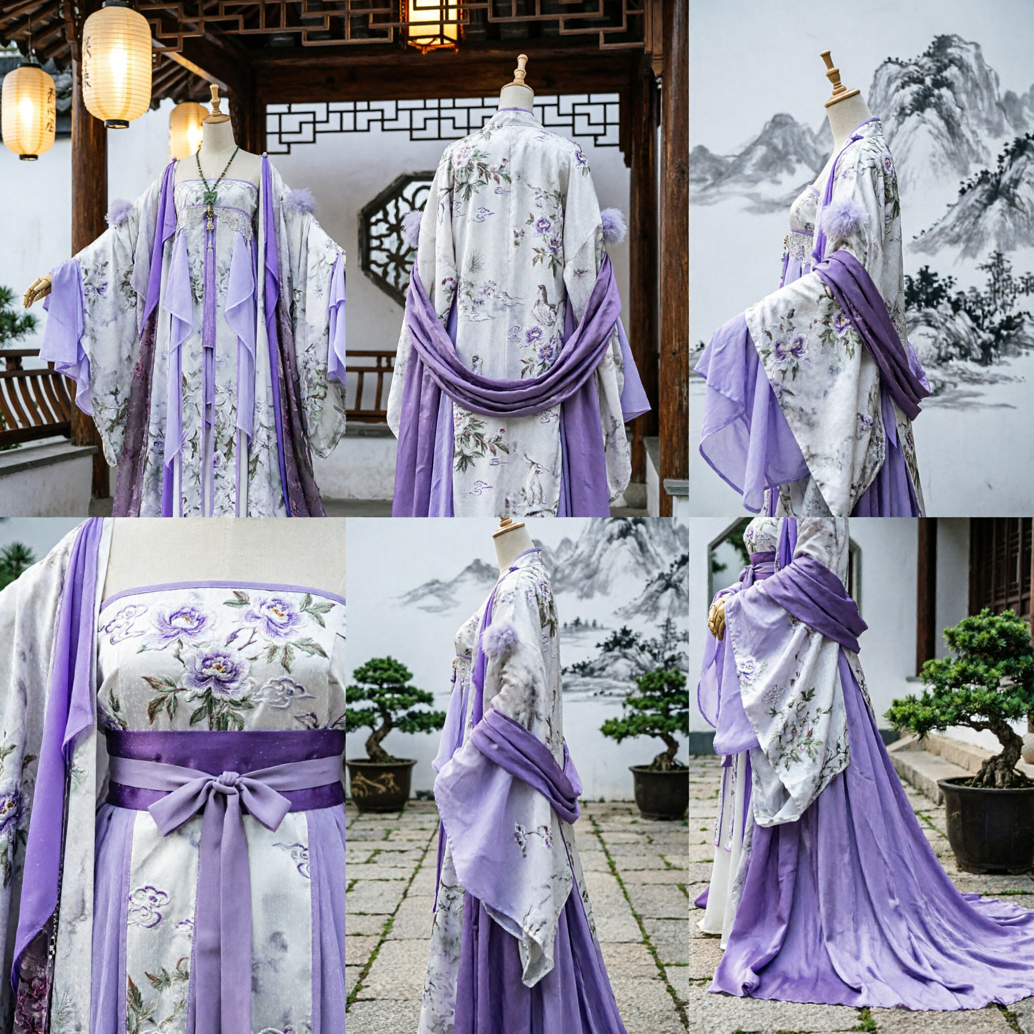 Elegant Purple and White Floral Traditional Chinese Hanfu Costume Tang Dynasty Ancient Clothing for Women