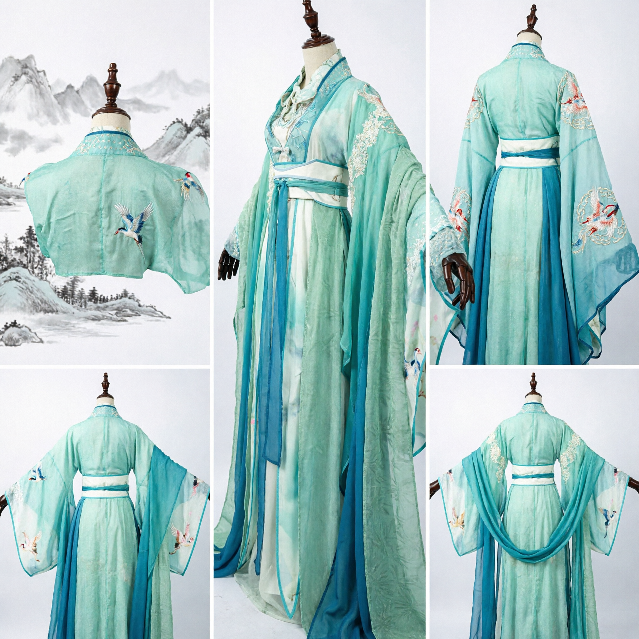 Elegant Blue Gradient Traditional Chinese Hanfu Dress Embroidered Wide Sleeve Ancient Costume for Women Cosplay Performance