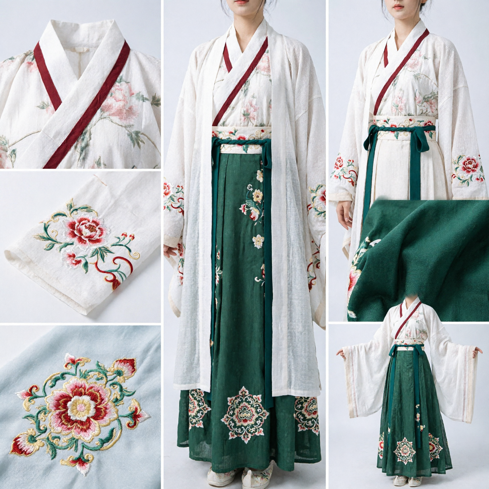 Traditional Chinese Hanfu Costume Ancient Fairy Goddess Dress Green Floral Skirt White Robe for Women