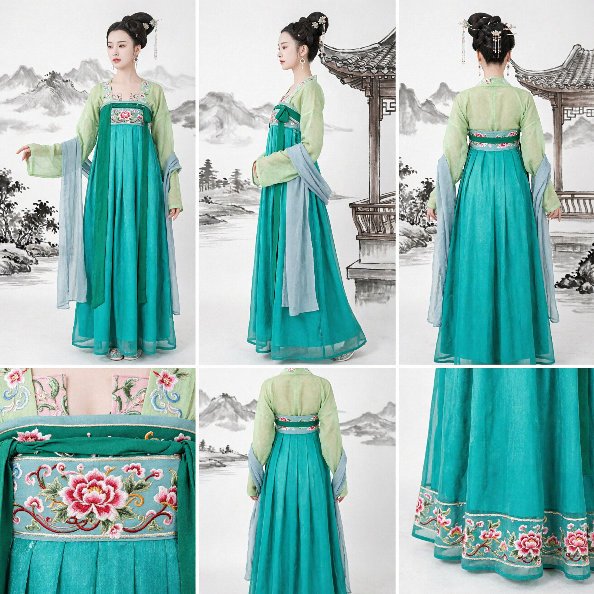 Ancient Chinese Tang Dynasty Hanfu Costume Emerald Green Ruqun Dress Traditional Palace Lady Outfit for Women