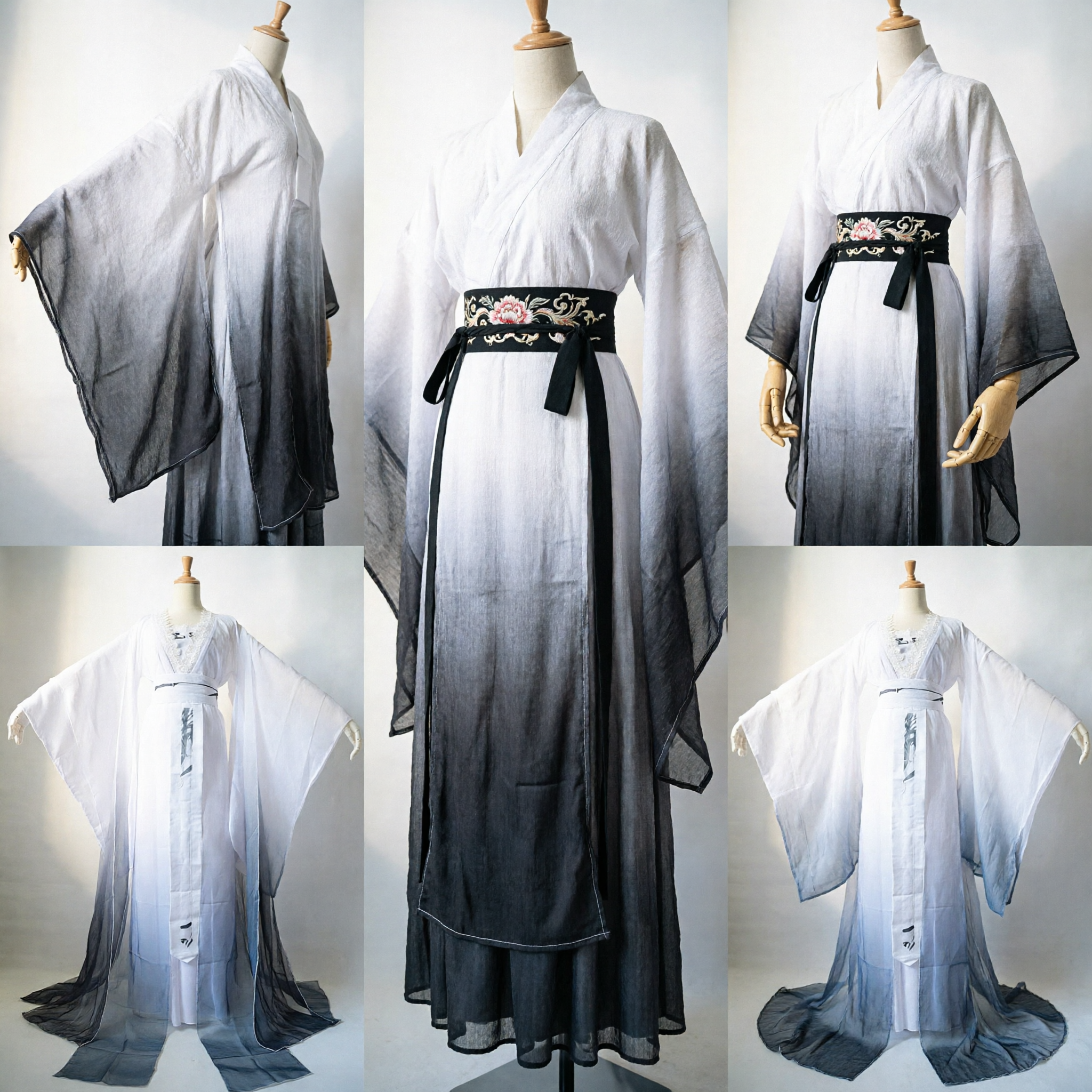 Ancient Chinese Hanfu Traditional Costume White Gradient Ink Painting Dress for Women Cosplay Performance
