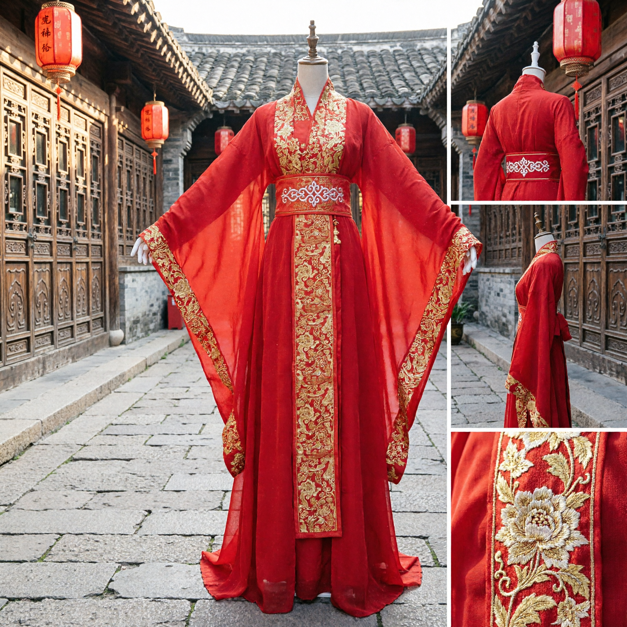 Traditional Chinese Red Hanfu Wedding Dress Ancient Formal Costume for Women with Gold Embroidery