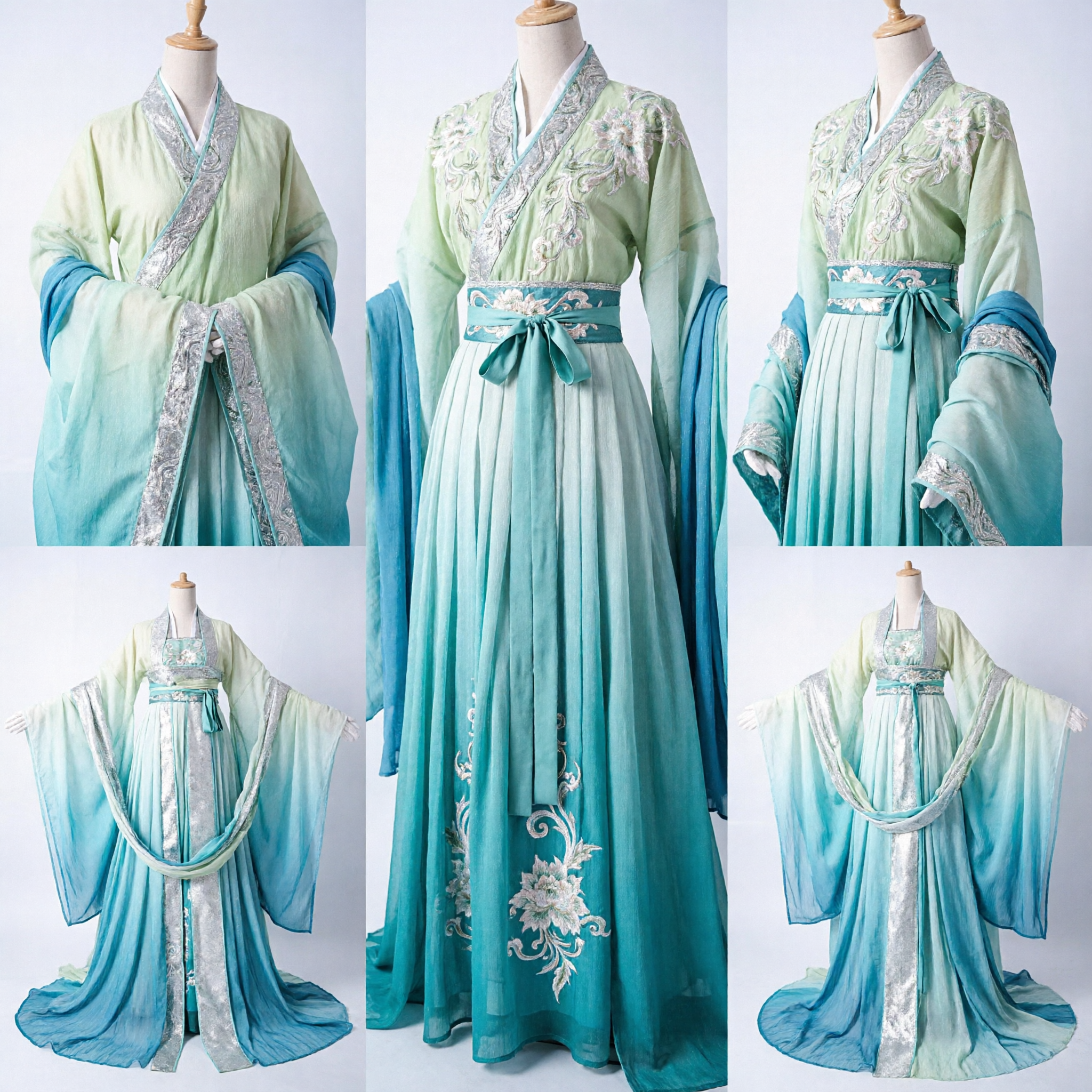Elegant Green and Blue Gradient Hanfu Traditional Chinese Ancient Costume for Women Cosplay and Stage Performance