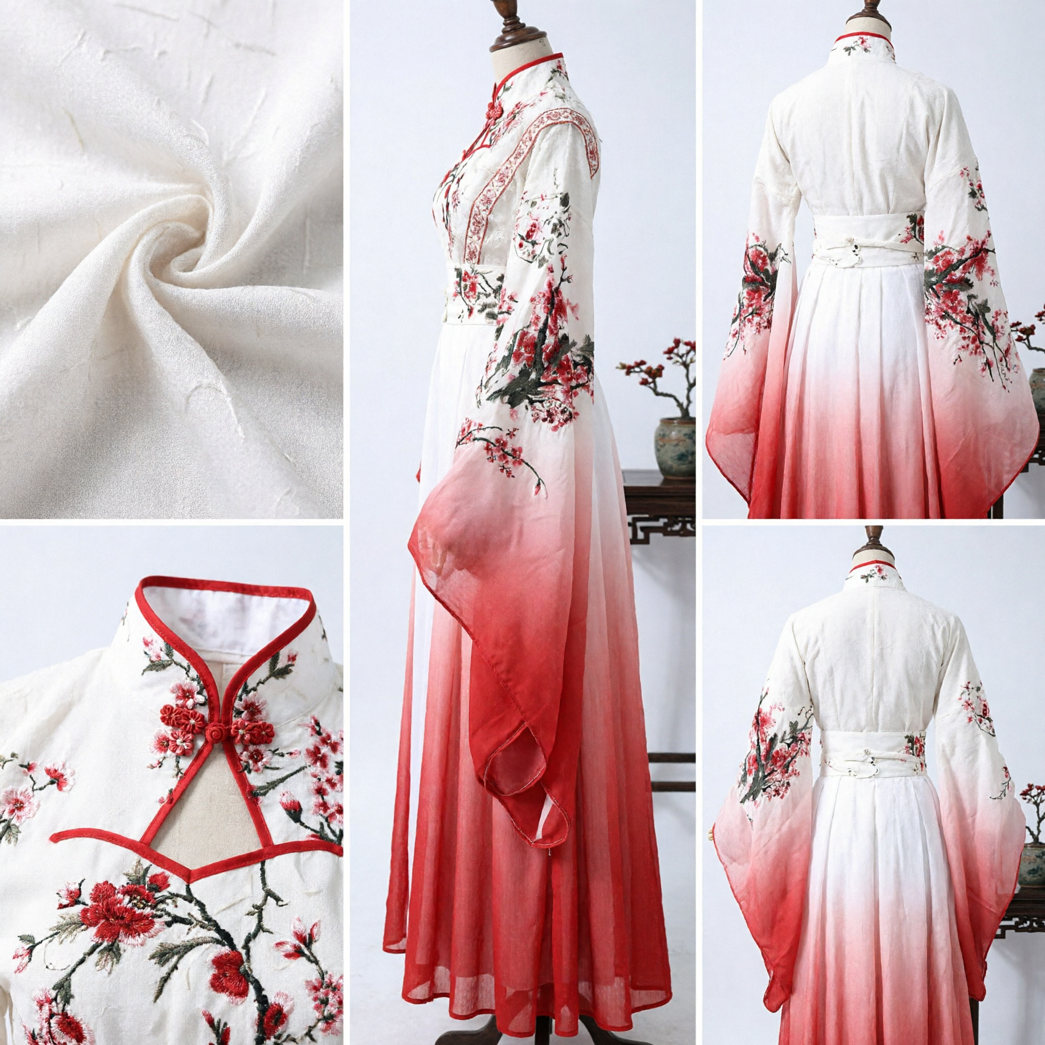 Women's Traditional Chinese Hanfu Costume Plum Blossom Ancient Dress Cosplay Performance Set with Red Umbrella