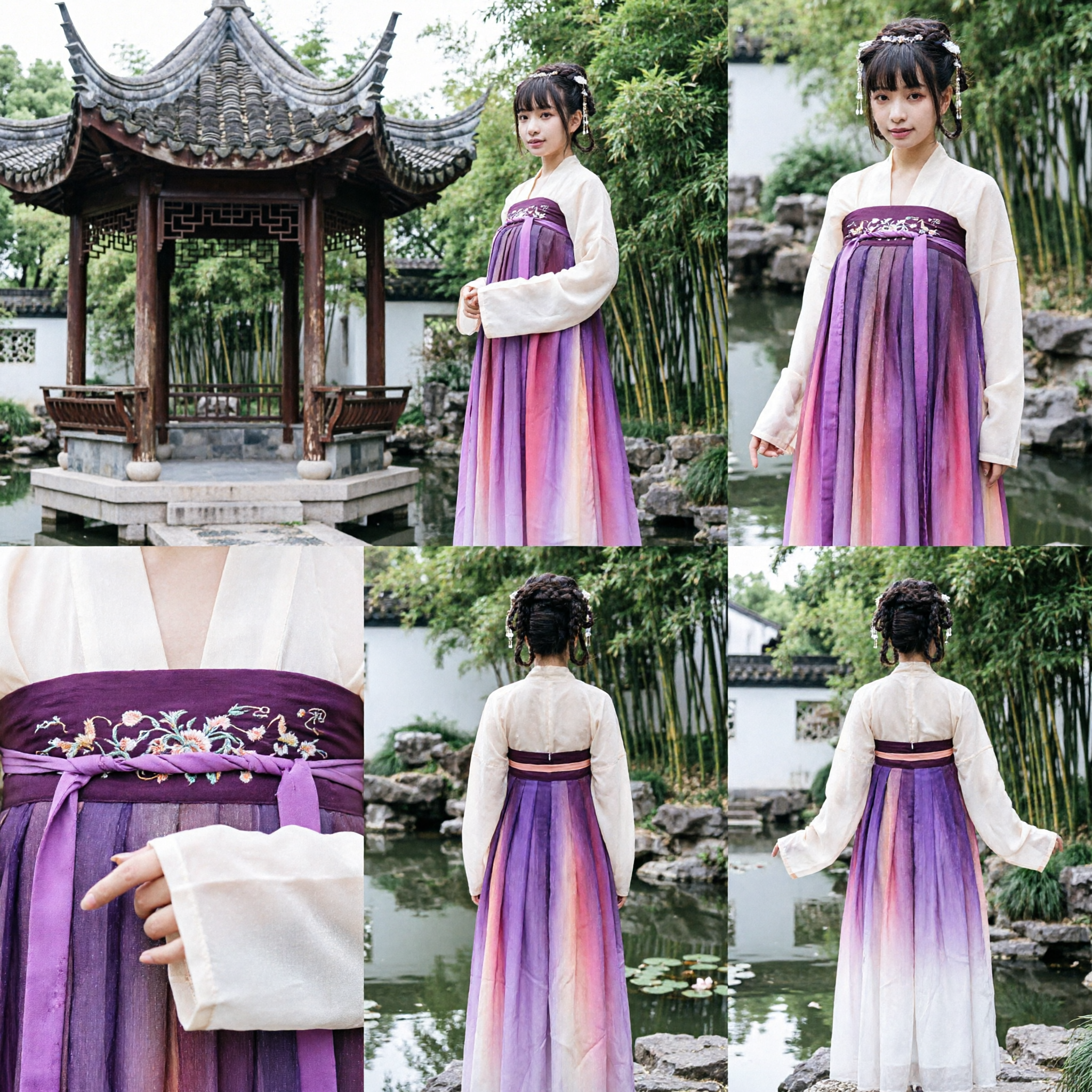 Traditional Chinese Hanfu Tang Dynasty Style Purple Gradient Embroidered Skirt Ancient Costume for Women Performance