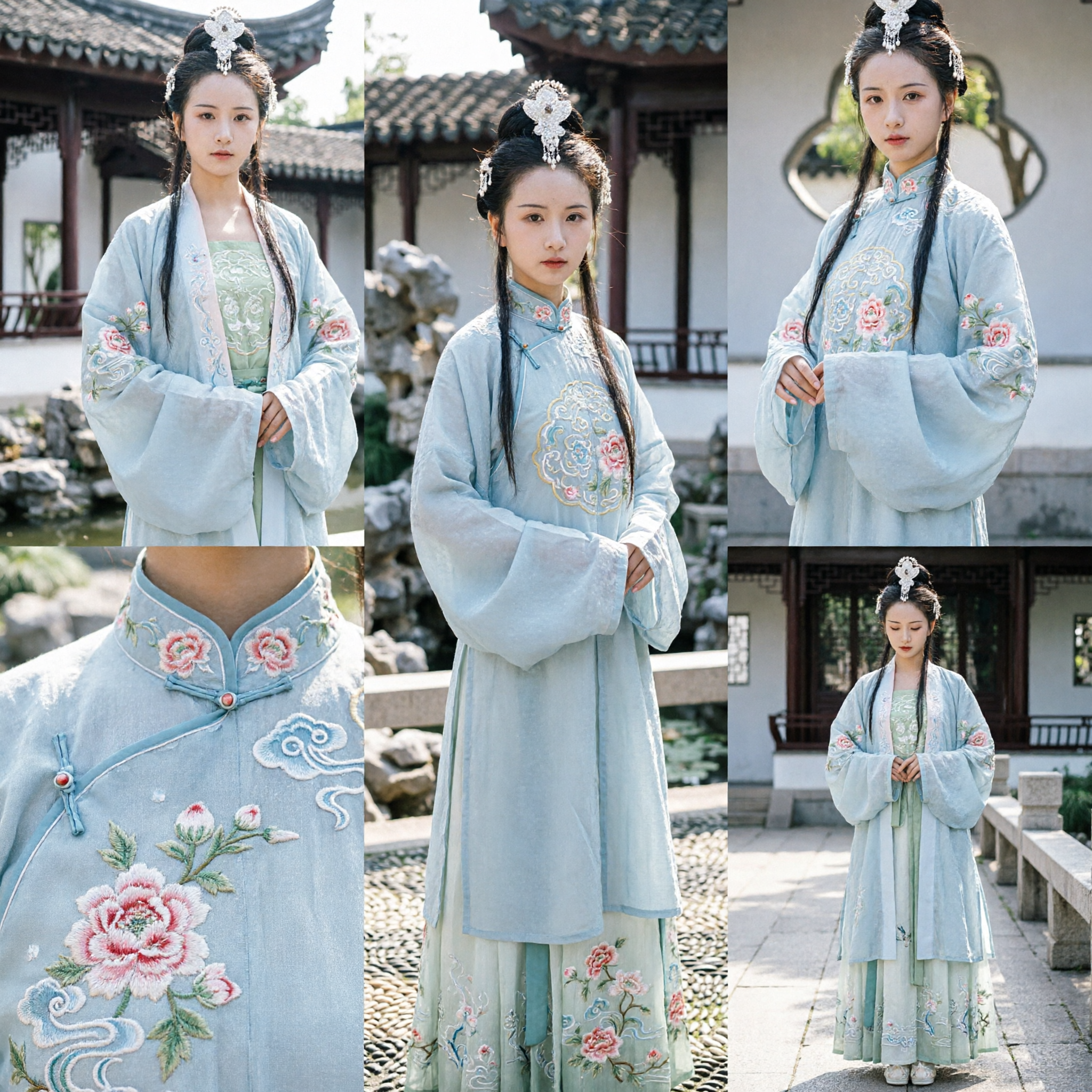 Elegant Blue Song Dynasty Hanfu Traditional Chinese Costume Embroidered Ruqun Dress for Women Ancient Fairy Style