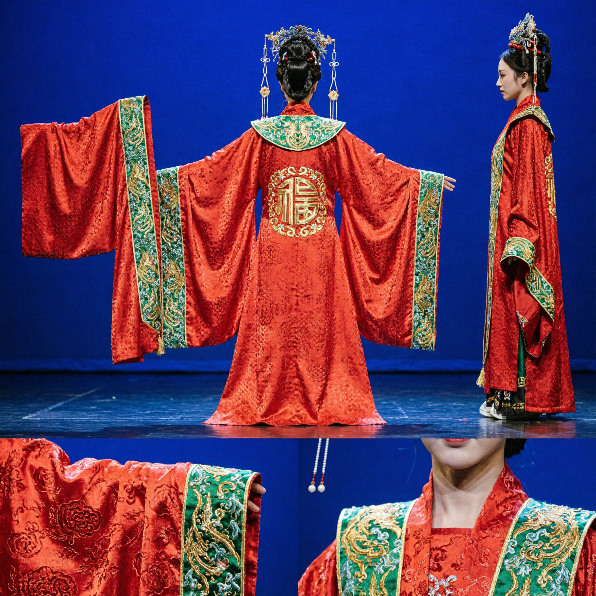 Traditional Chinese Tang Dynasty Hanfu Wedding Dress Red Embroidered Robe for Women Stage Performance