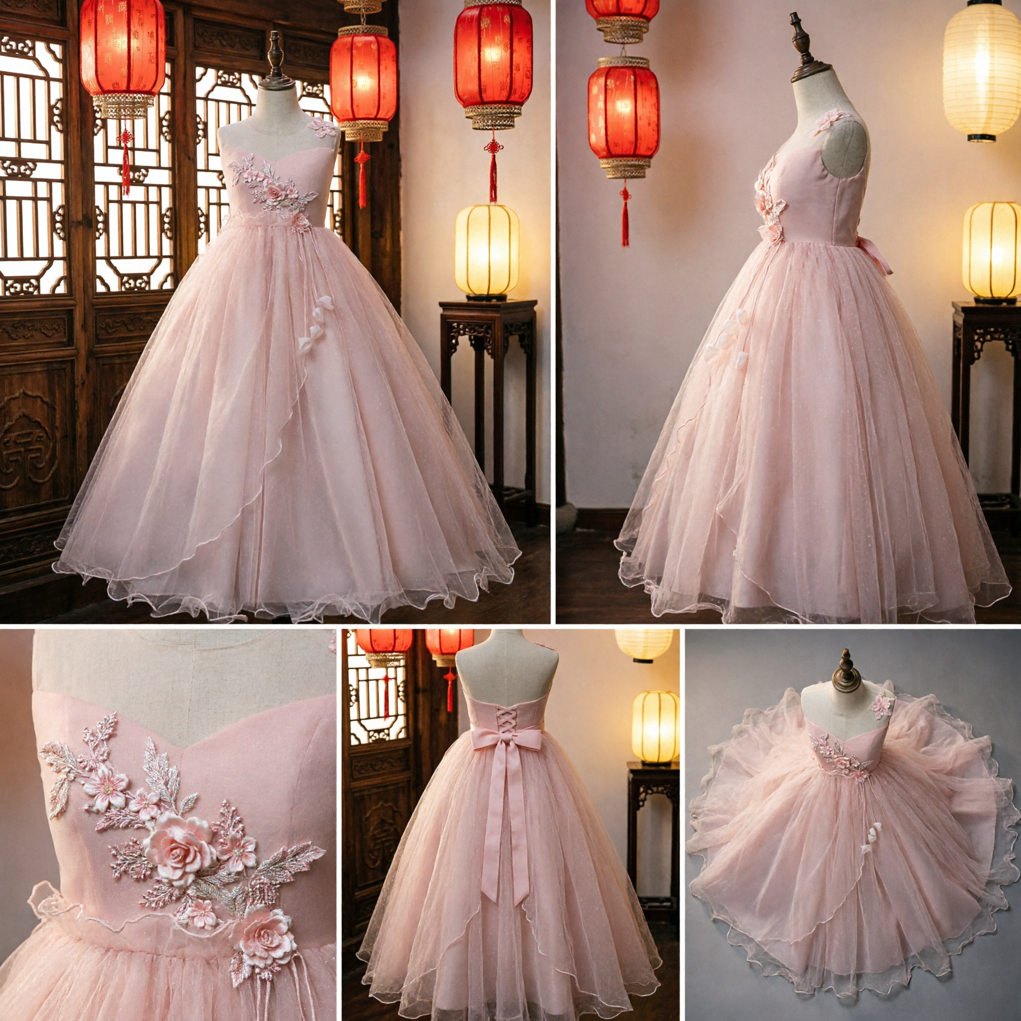 Elegant Pink Tulle Ball Gown Flower Girl Dress with Floral Appliques for Wedding and Party Occasions