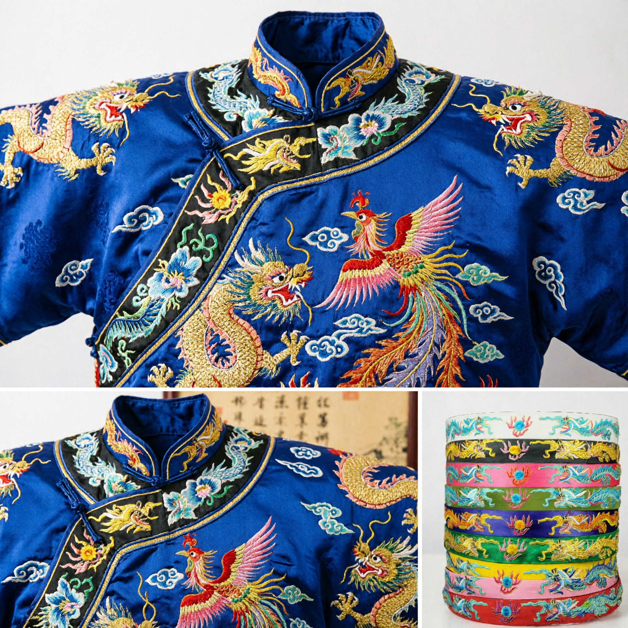 Chinese Traditional Dragon Embroidery Ribbon Trim for Hanfu Costume Sash Belt and DIY Crafts Decoration