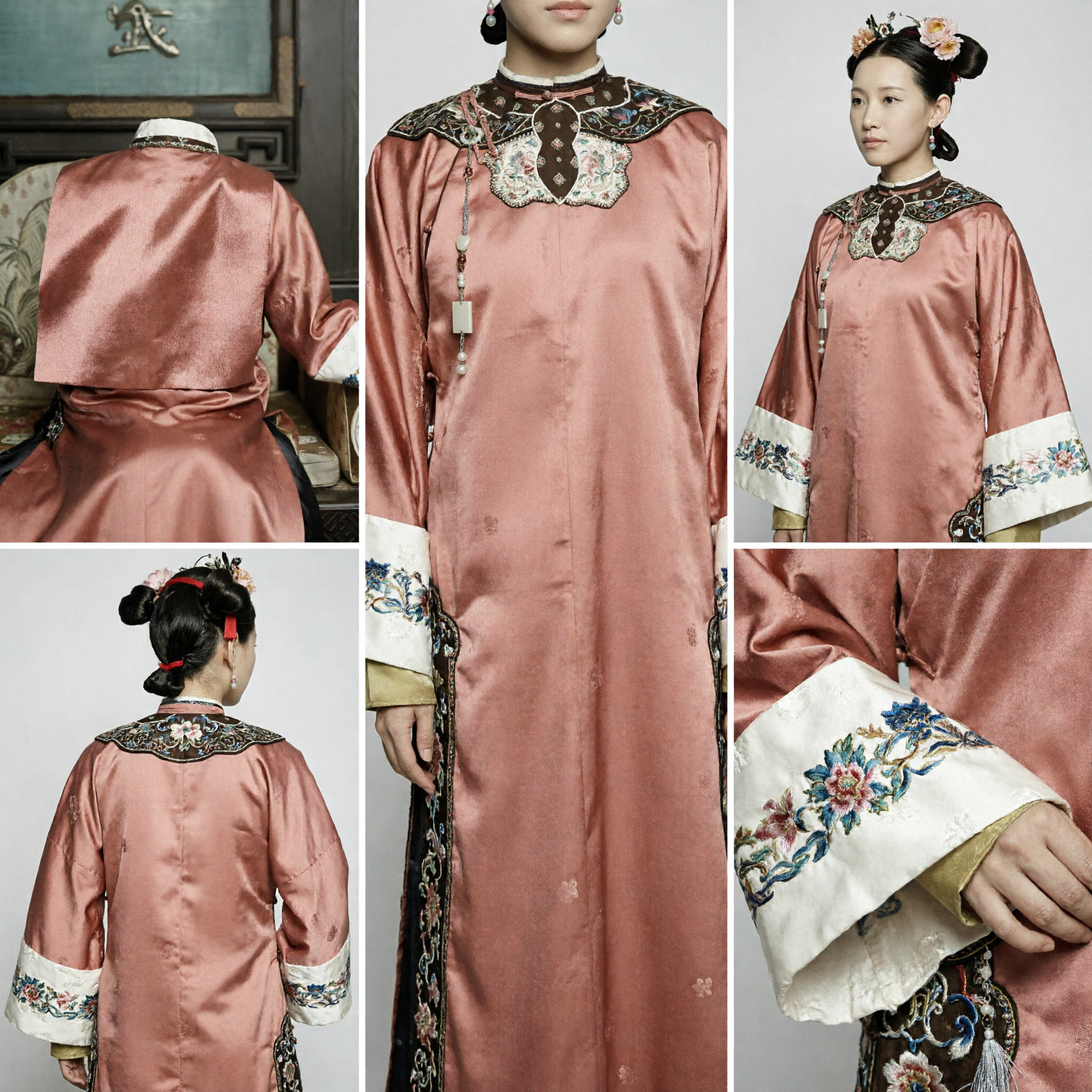 Traditional Chinese Qing Dynasty Manchu Lady Costume Ancient Concubine Embroidered Robe for Women Historical Cosplay