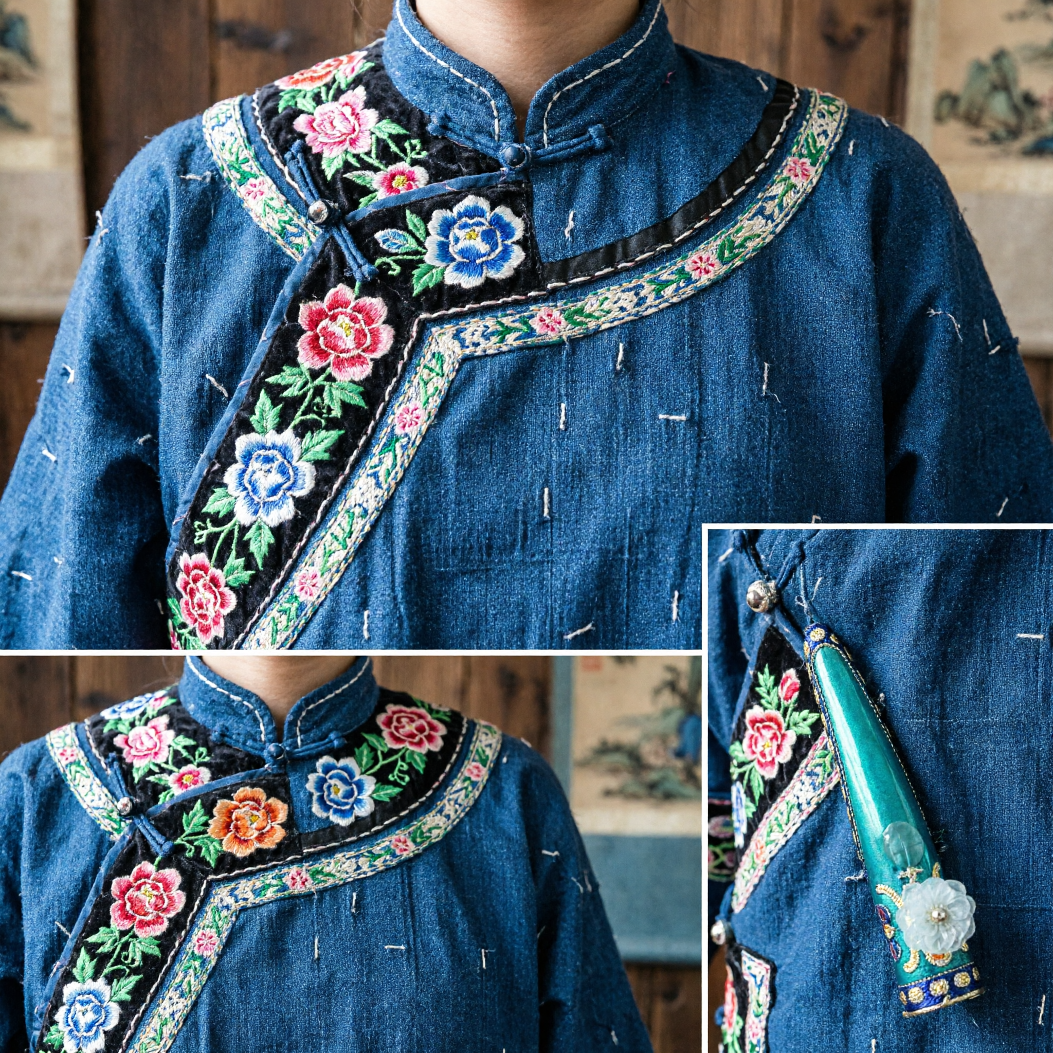 Exquisite Teal Green Chinese Hairpin for Women with Gold Accents and White Jade Flower Hanfu Accessory