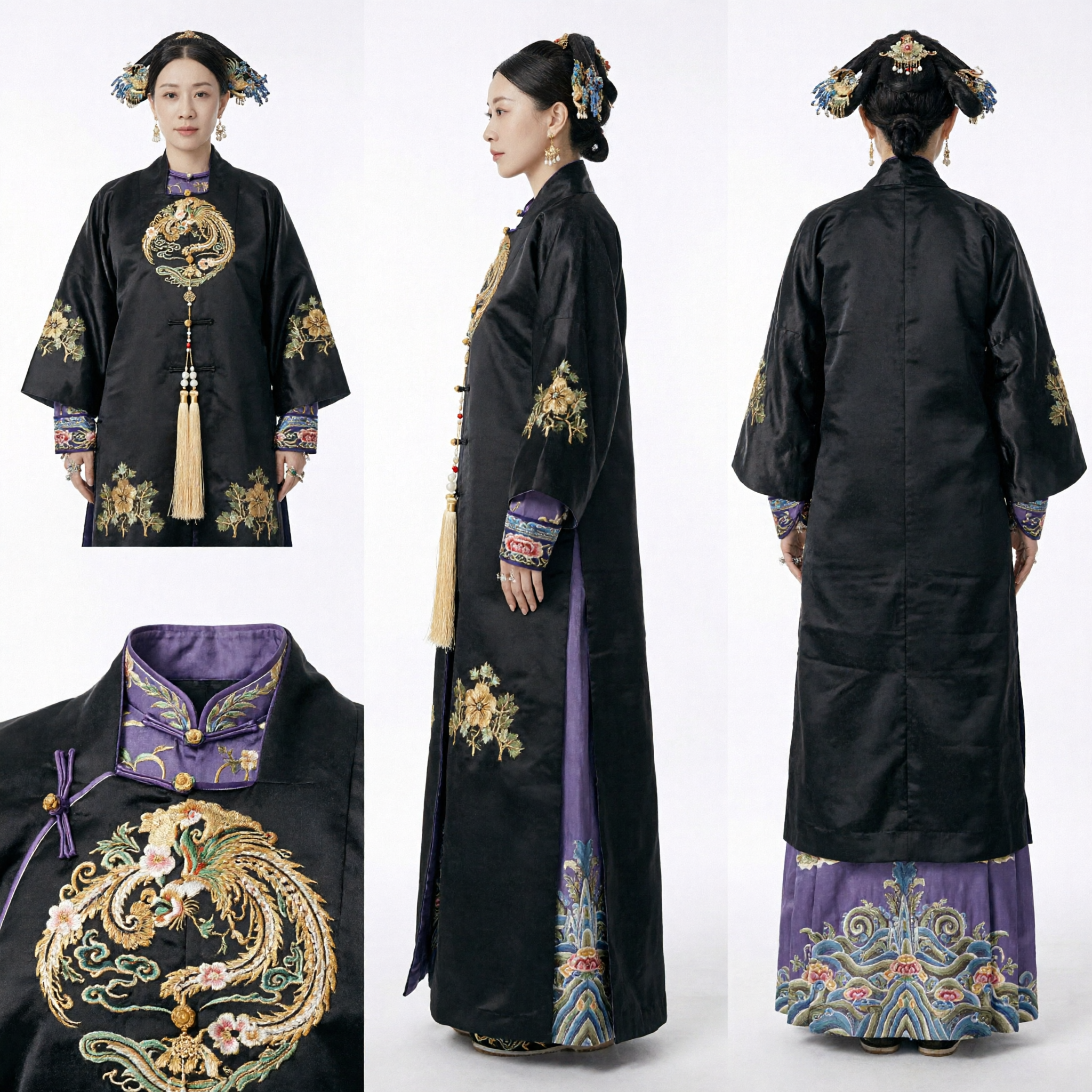 Ancient Chinese Qing Dynasty Empress Costume Traditional Black Dragon Robe Embroidered Palace Dress for Women Cosplay Performance