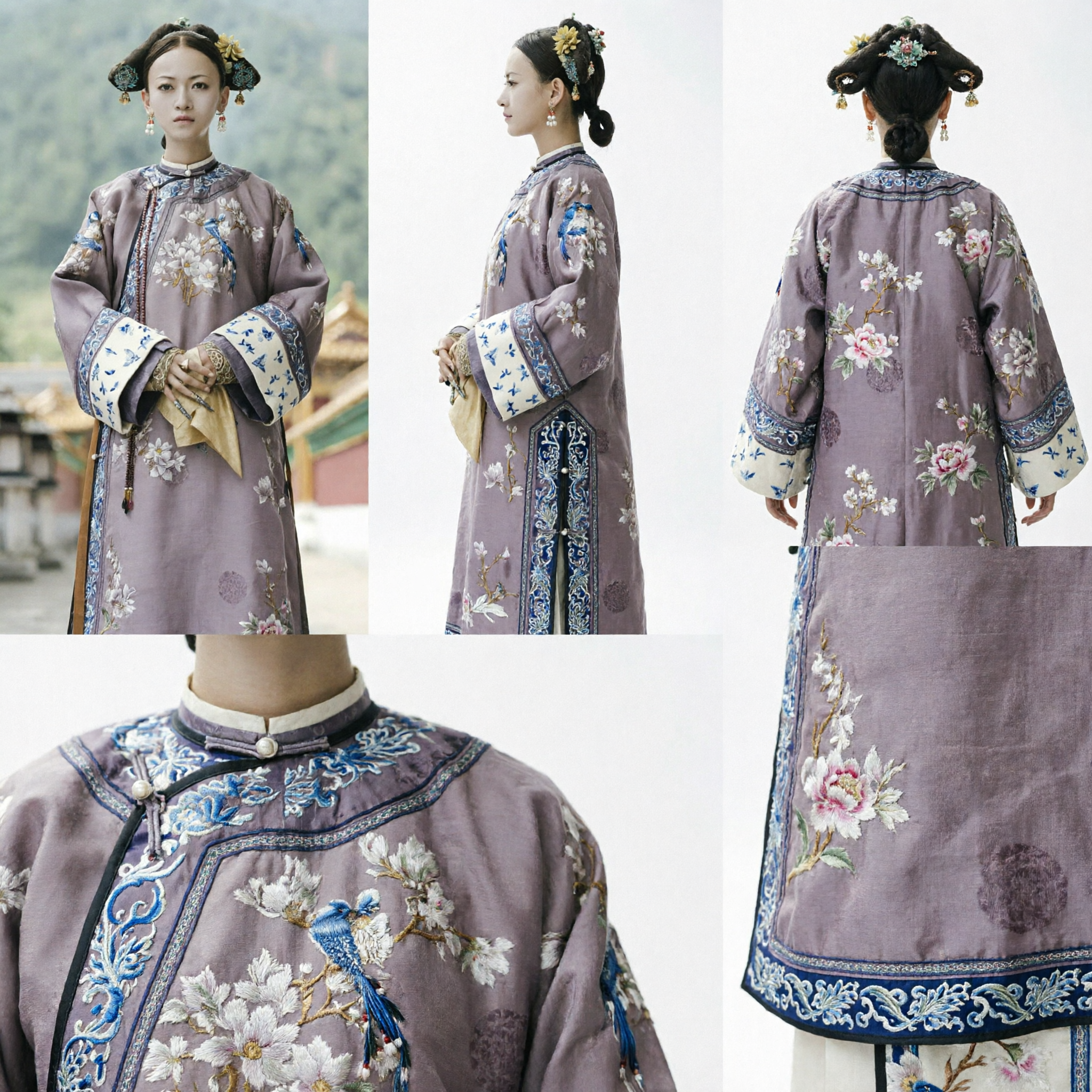 Traditional Qing Dynasty Manchu Empress Costume Embroidered Floral Palace Robe Ancient Chinese Dress for Women