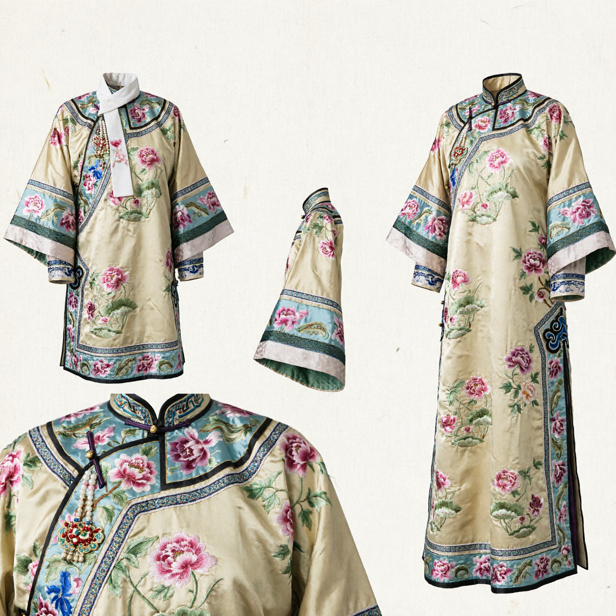 Chinese Traditional Qing Dynasty Manchu Princess Costume Yellow Embroidered Robe Ancient Palace Dress for Women Cosplay