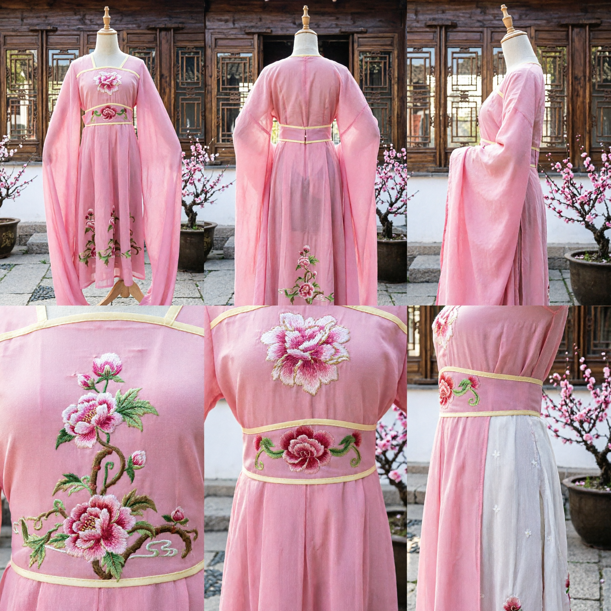 Pink Chinese Hanfu Traditional Tang Dynasty Palace Lady Embroidered Dress Ancient Costume for Women