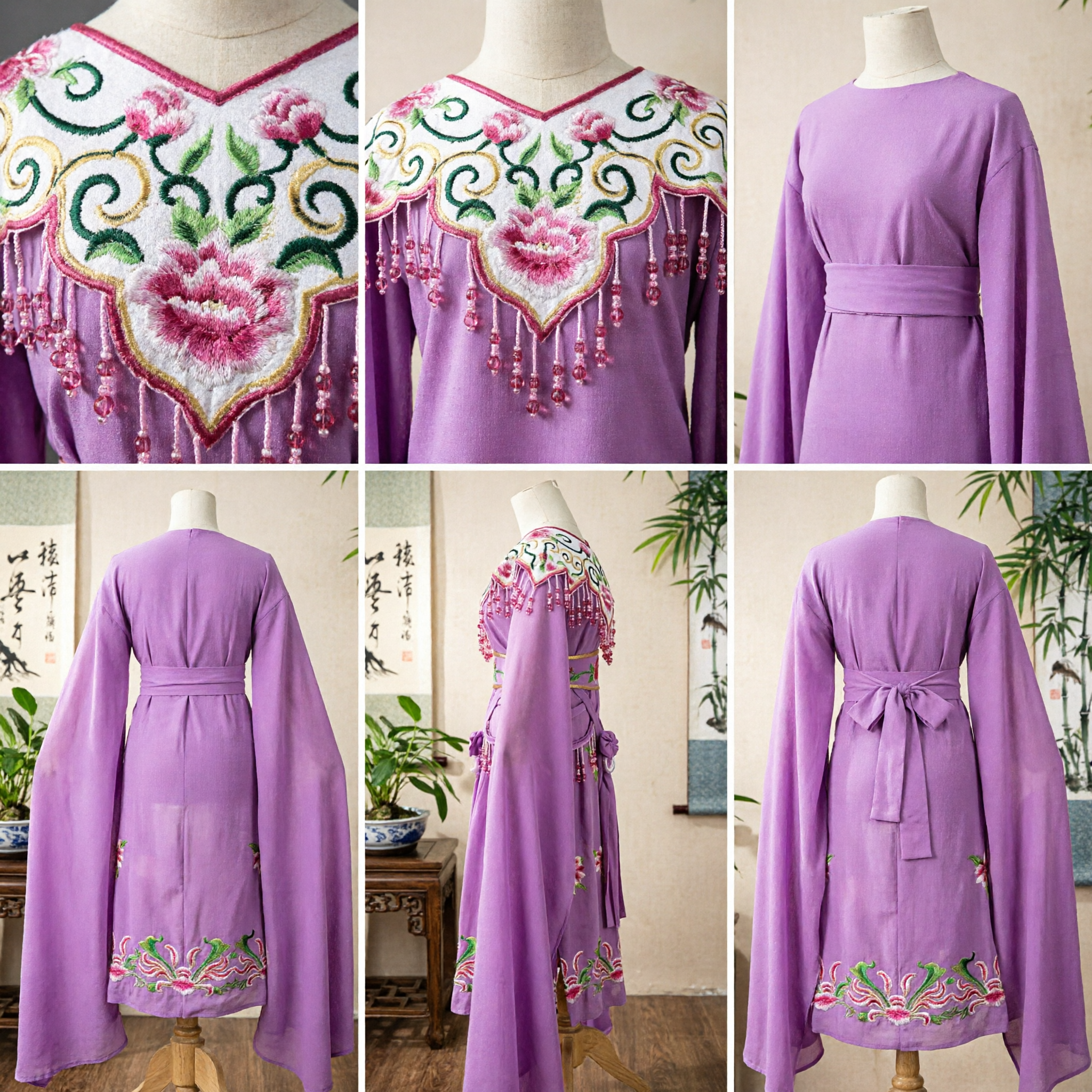 Traditional Chinese Peking Opera Costume Female General Embroidered Purple Robe with Water Sleeves for Stage Performance