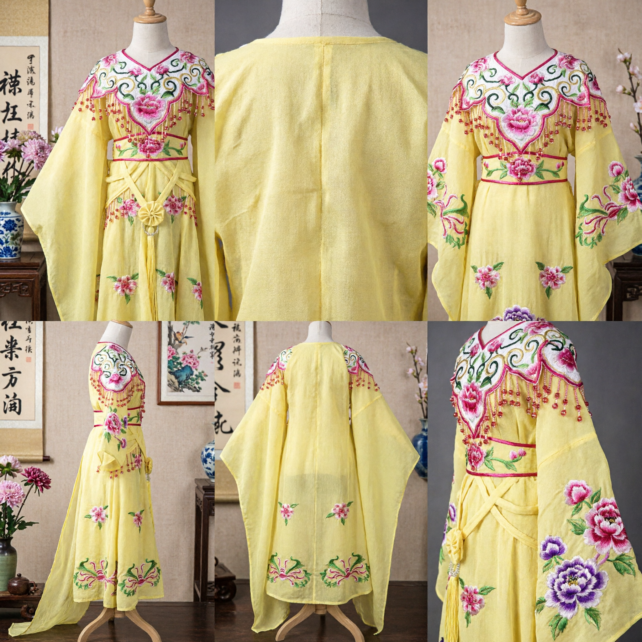 Chinese Traditional Opera Costume Yellow Embroidered Water Sleeve Dress for Female Stage Performance and Cultural Shows