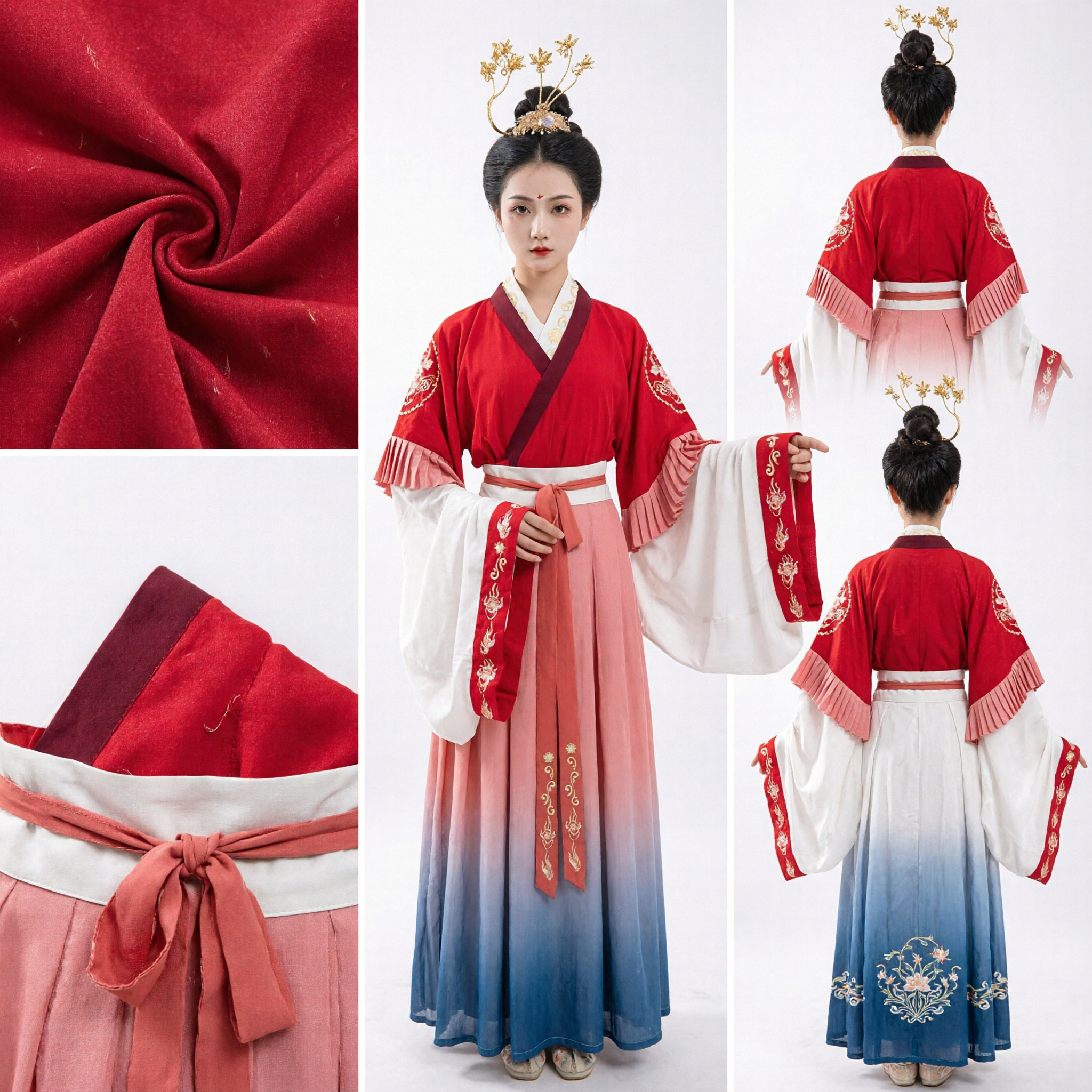 Women's Traditional Chinese Hanfu Red Tang Dynasty Princess Costume Embroidered Ancient Clothing Set for Performance