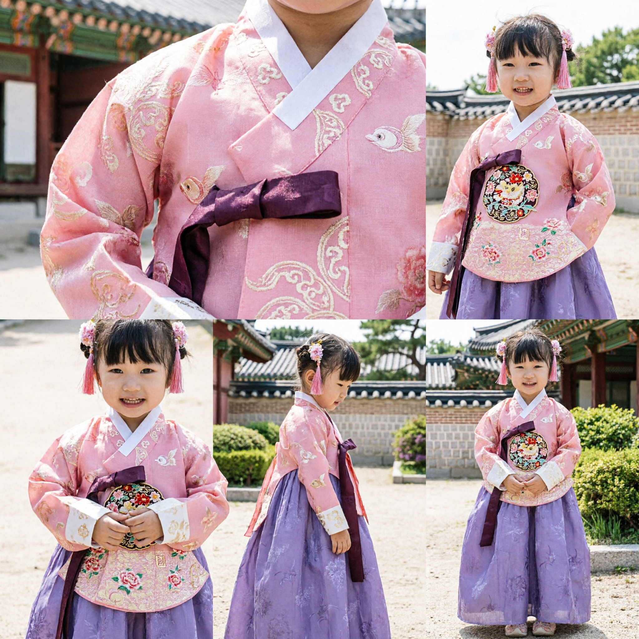 Kids Traditional Korean Hanbok Pink Jeogori Purple Chima Dress Set for Girls Festivals Weddings Dol