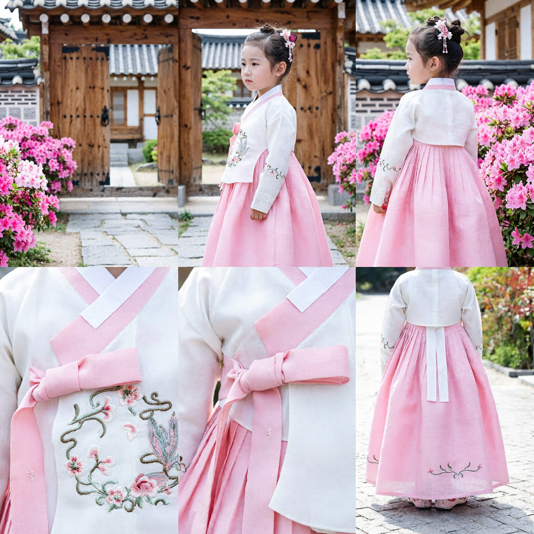Traditional Korean Hanbok Dress for Girls Kids Pink and White Embroidered Costume for Special Occasions