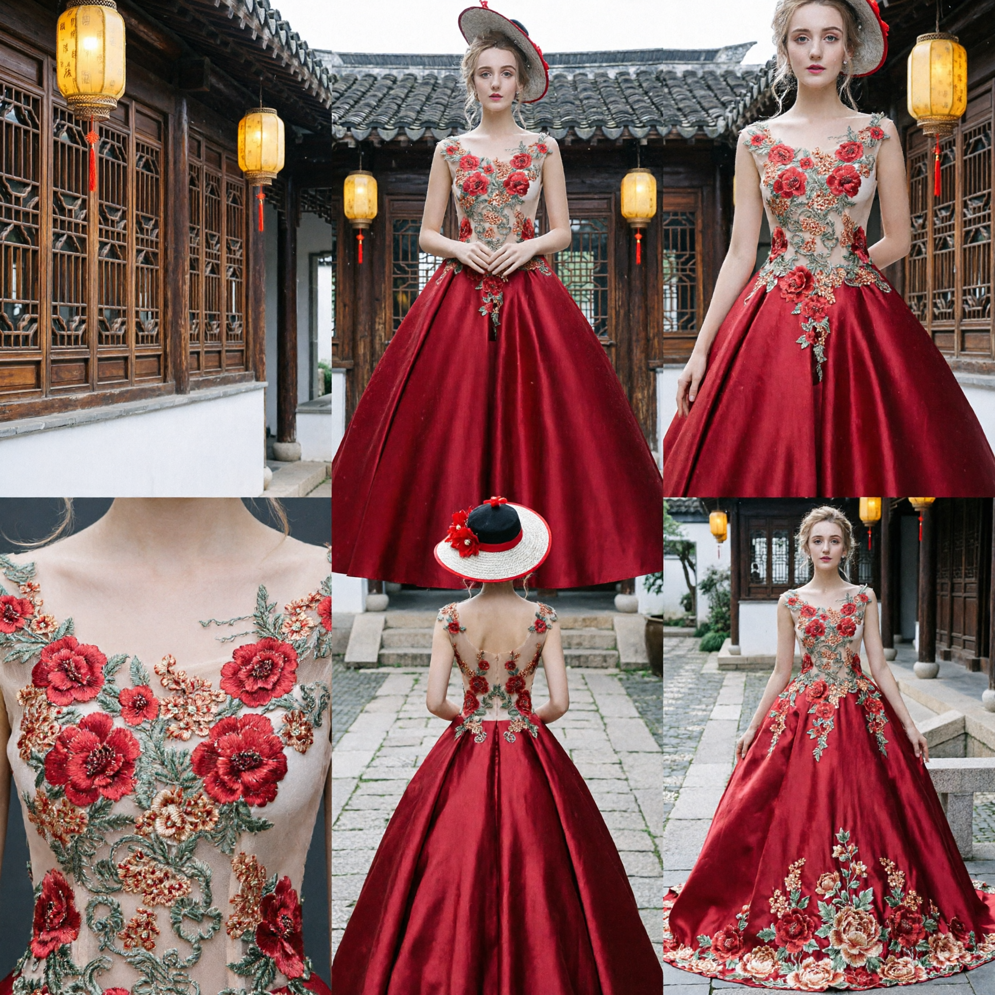 Elegant Gold Brocade Rococo Gown with Red Skirt for Women Historical Cosplay and Stage Performance