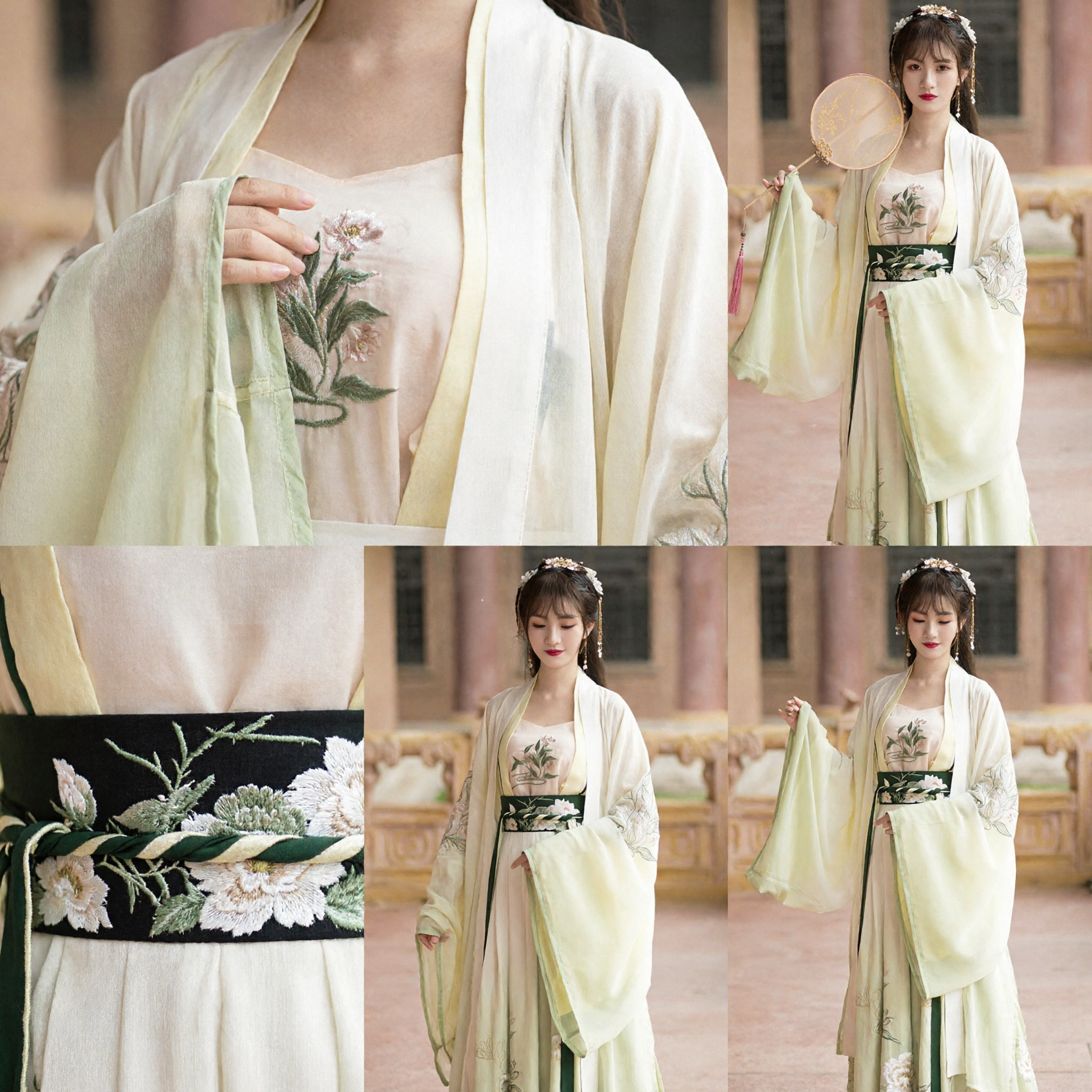 Elegant Pale Yellow Hanfu Traditional Chinese Costume Ancient Song Dynasty Style Embroidered Floral Fairy Dress for Women