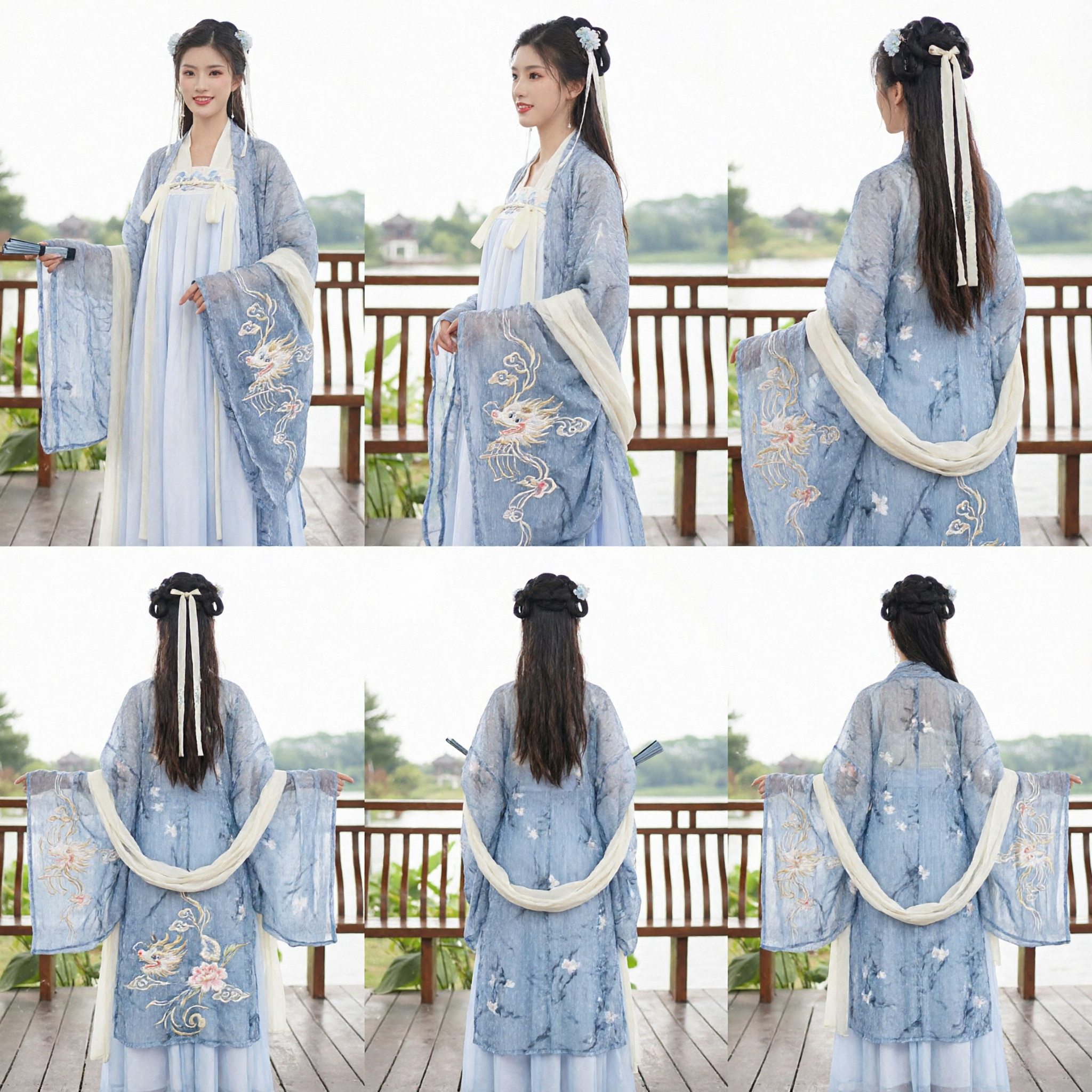 Elegant Blue Traditional Chinese Hanfu Dress Tang Dynasty Palace Style Ancient Costume for Women