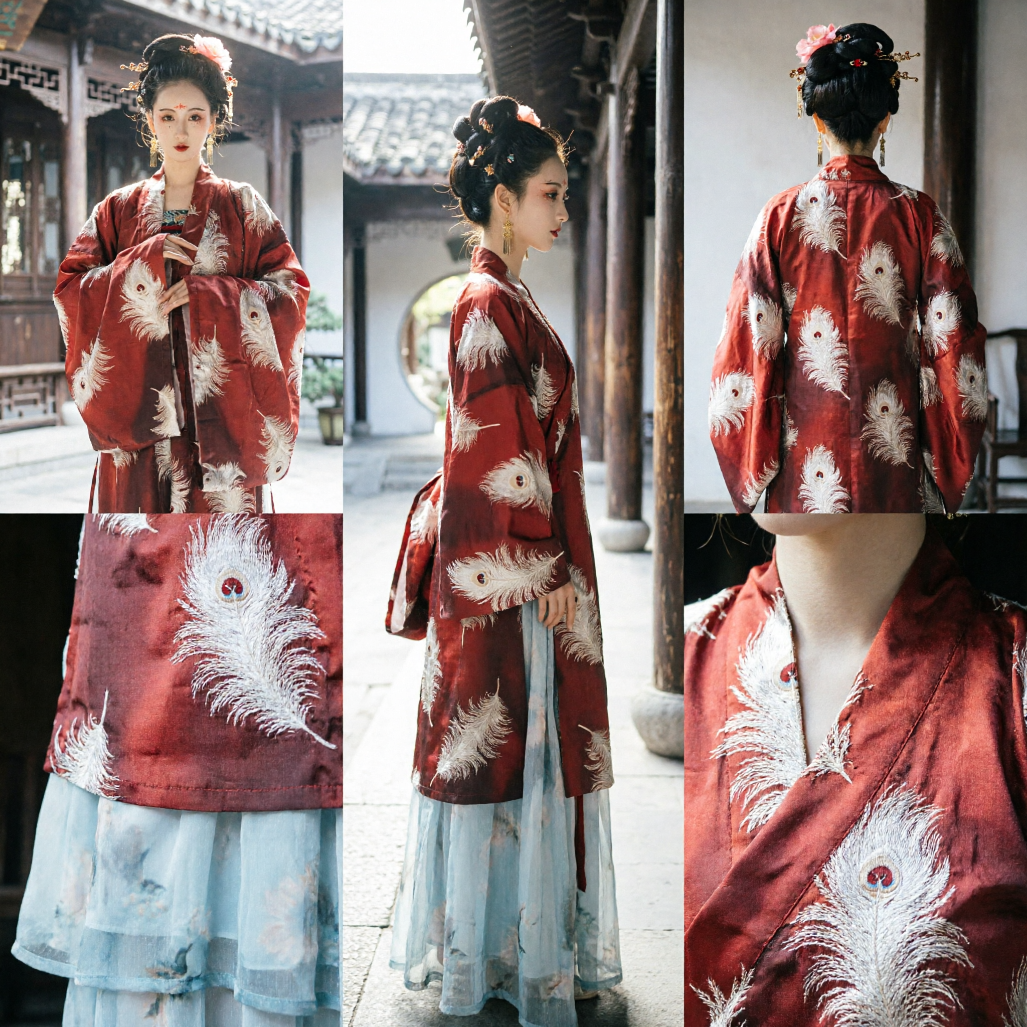 Traditional Chinese Hanfu Red Crane Cloak Ancient Palace Lady Costume for Women Historical Photography and Performance