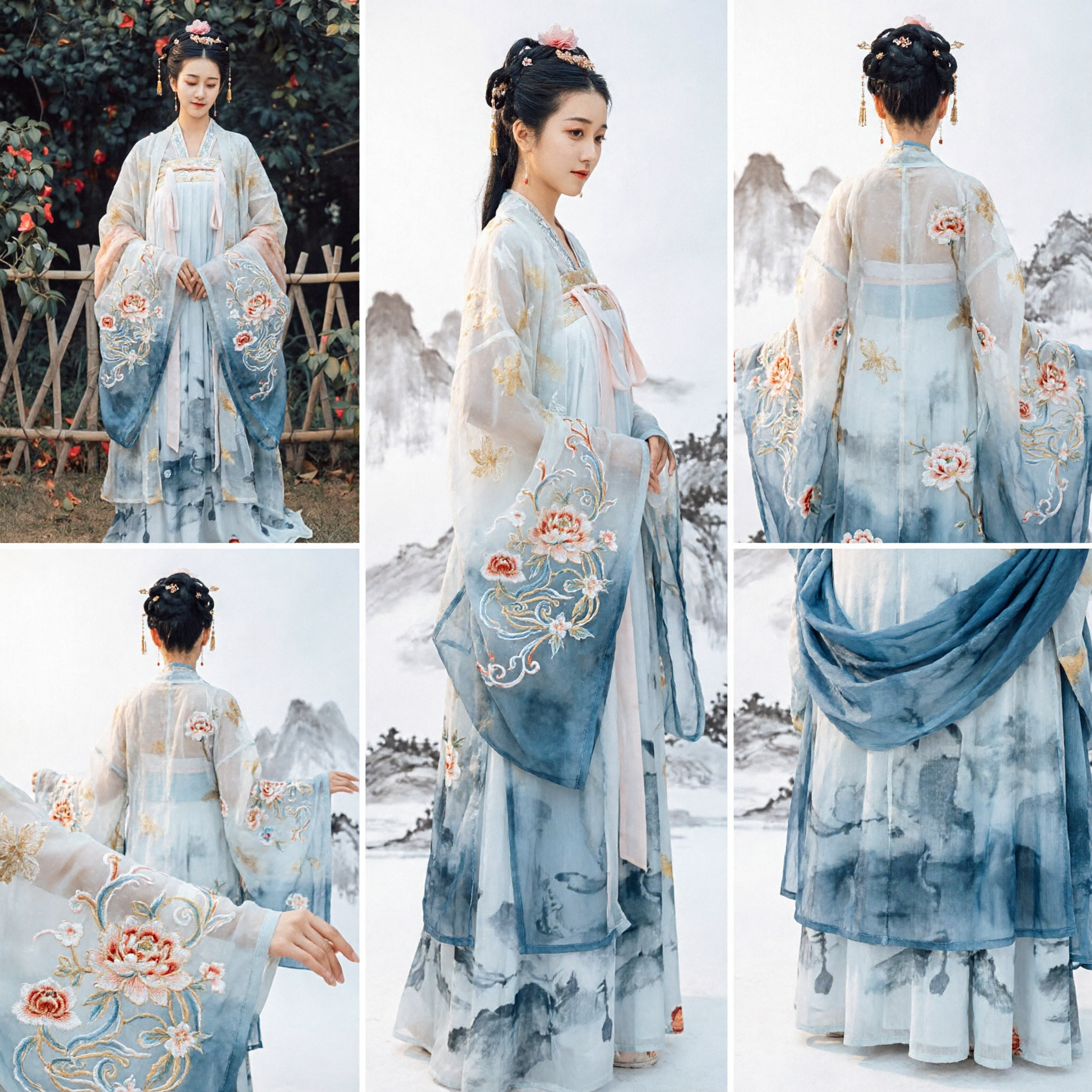 Traditional Chinese Hanfu Blue Ink Wash Painting Fairy Ruqun Ancient Costume Dress for Women