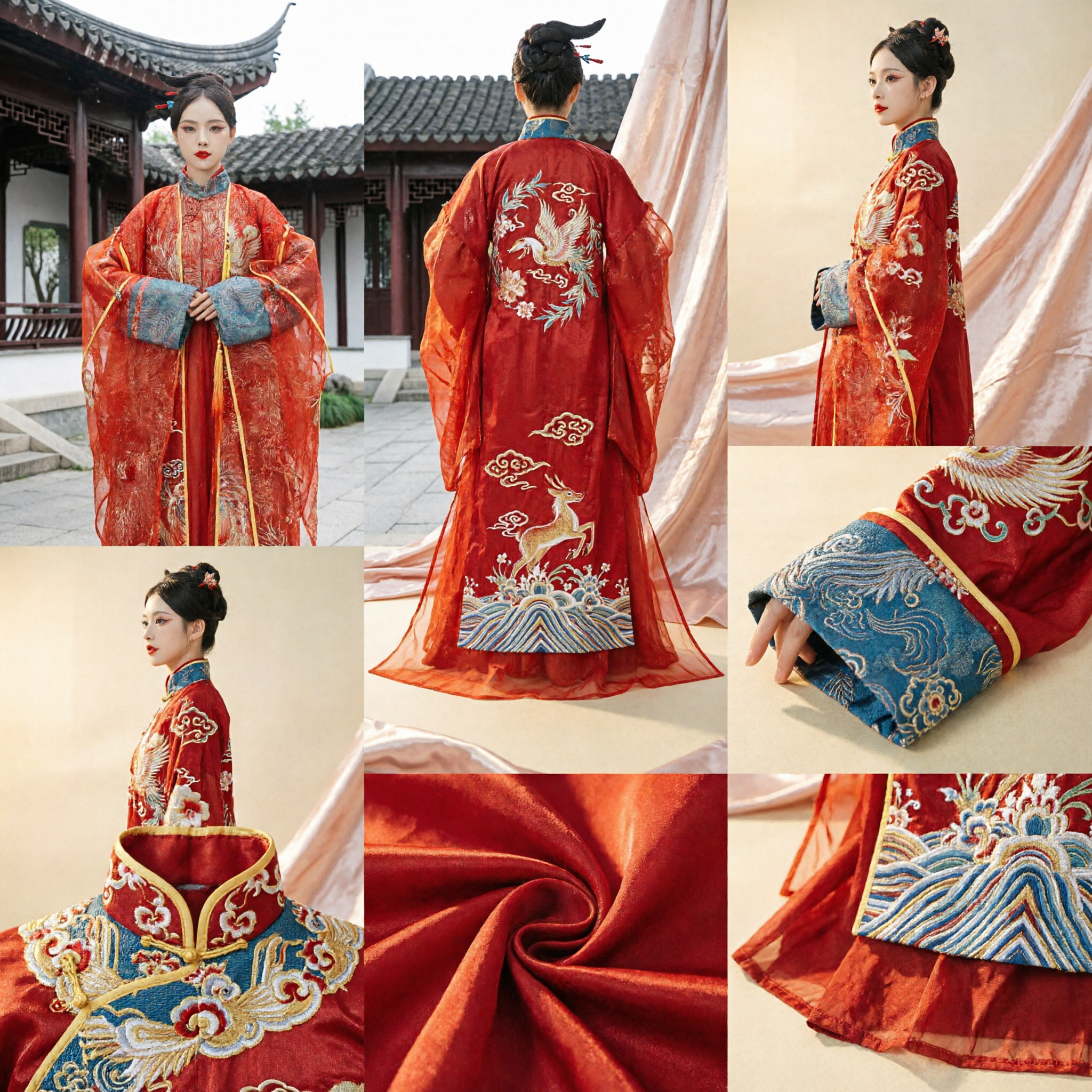 Traditional Chinese Wedding Dress Red Hanfu Ancient Costume Ming Dynasty Style Bride Gown with Gold Embroidery for Women