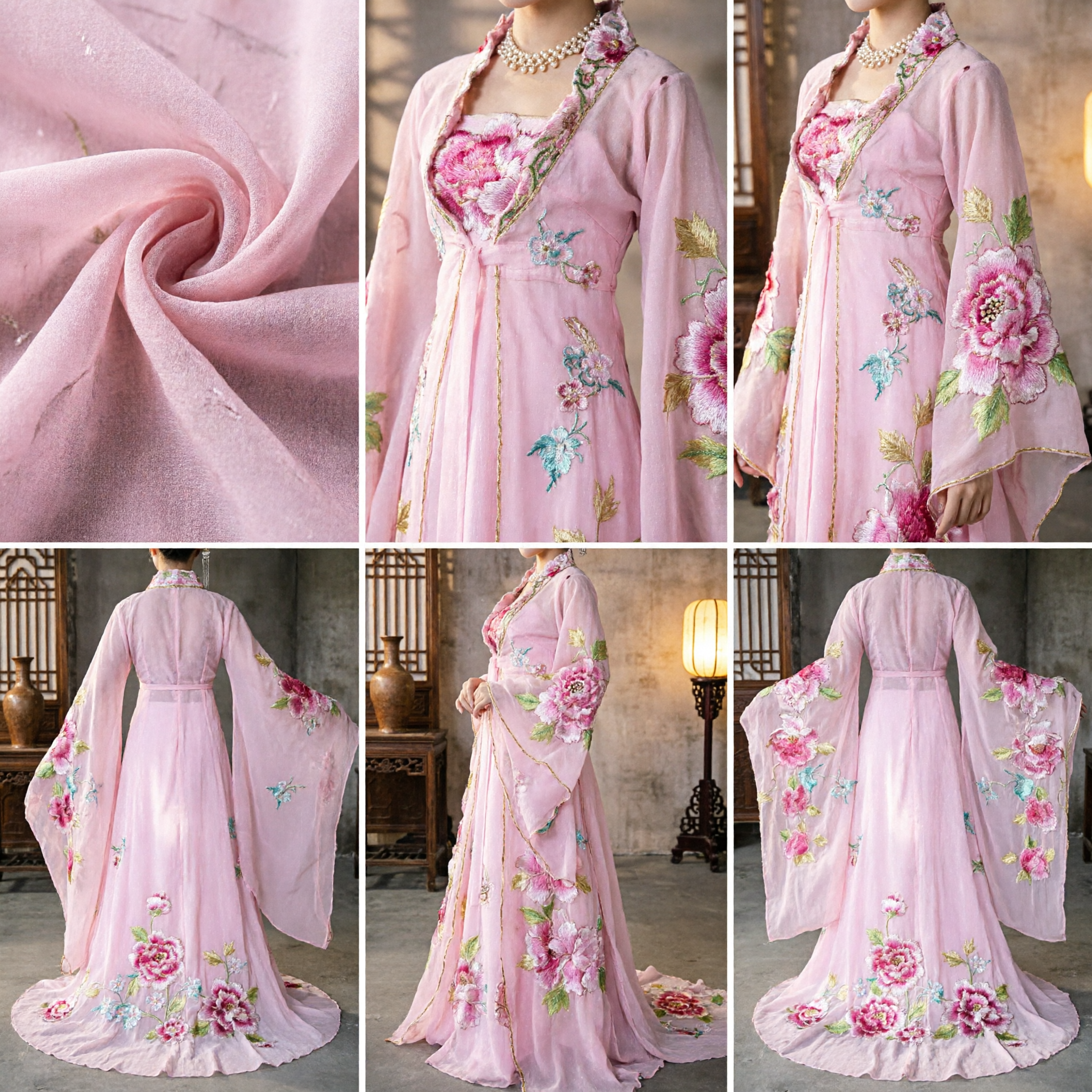 Pink Ancient Chinese Hanfu Dress Floral Embroidery Tang Dynasty Fairy Costume for Women Performance